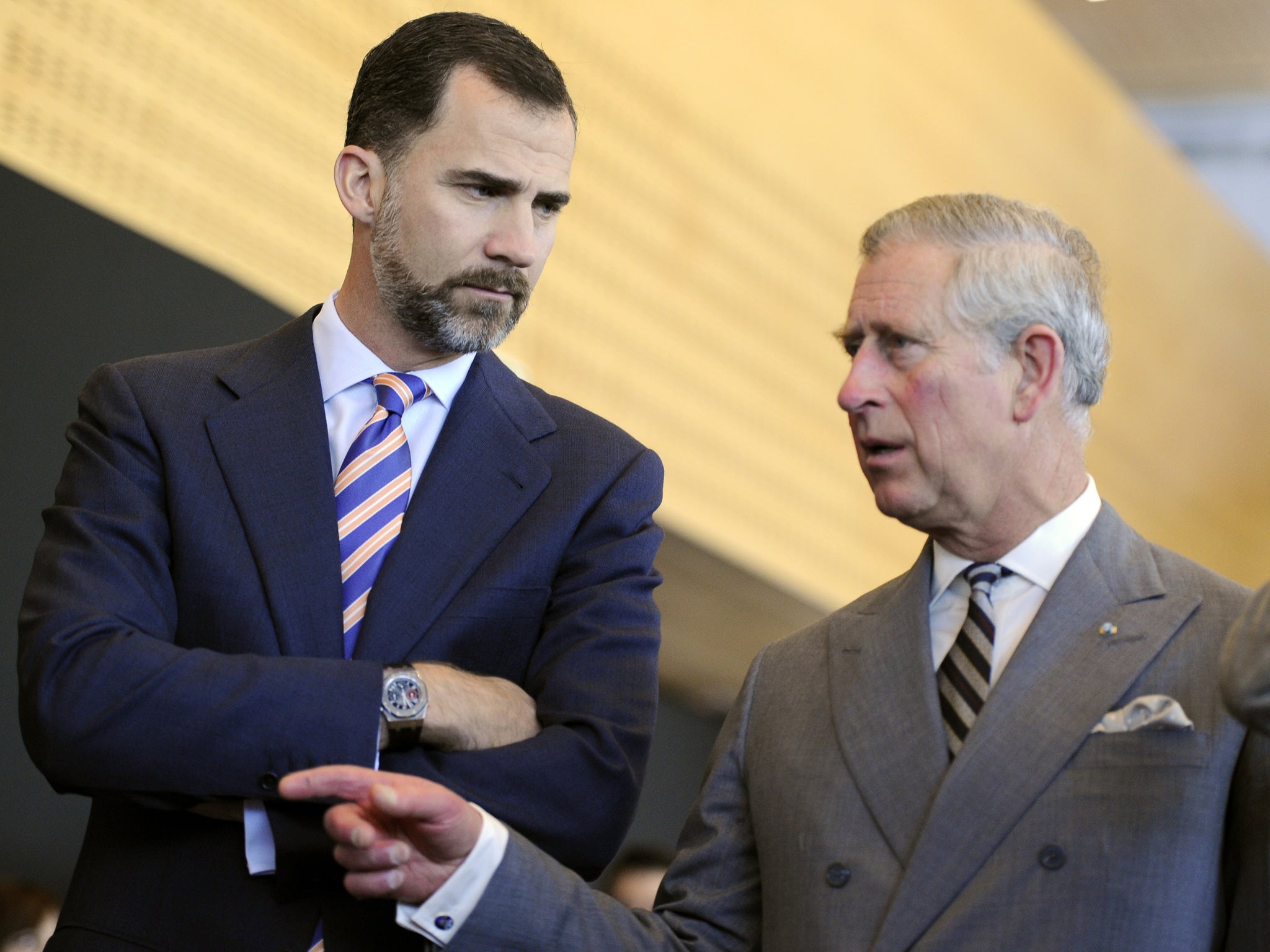Spain's Crown Prince Felipe and Britain's Prince Charles on an official visit in Madrid