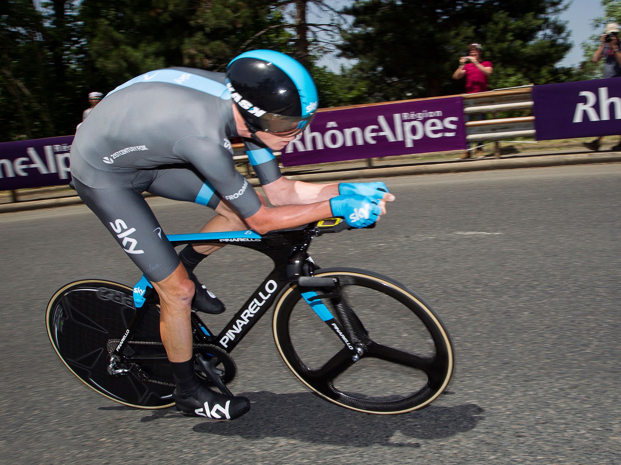 Chris Froome on his way to victory during yesterday’s time trial