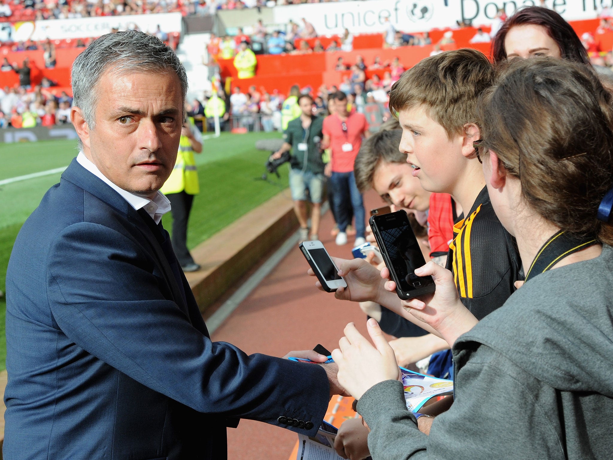 Mourinho receives an unusually warm reception at Old Trafford ahead of the Soccer Aid charity match