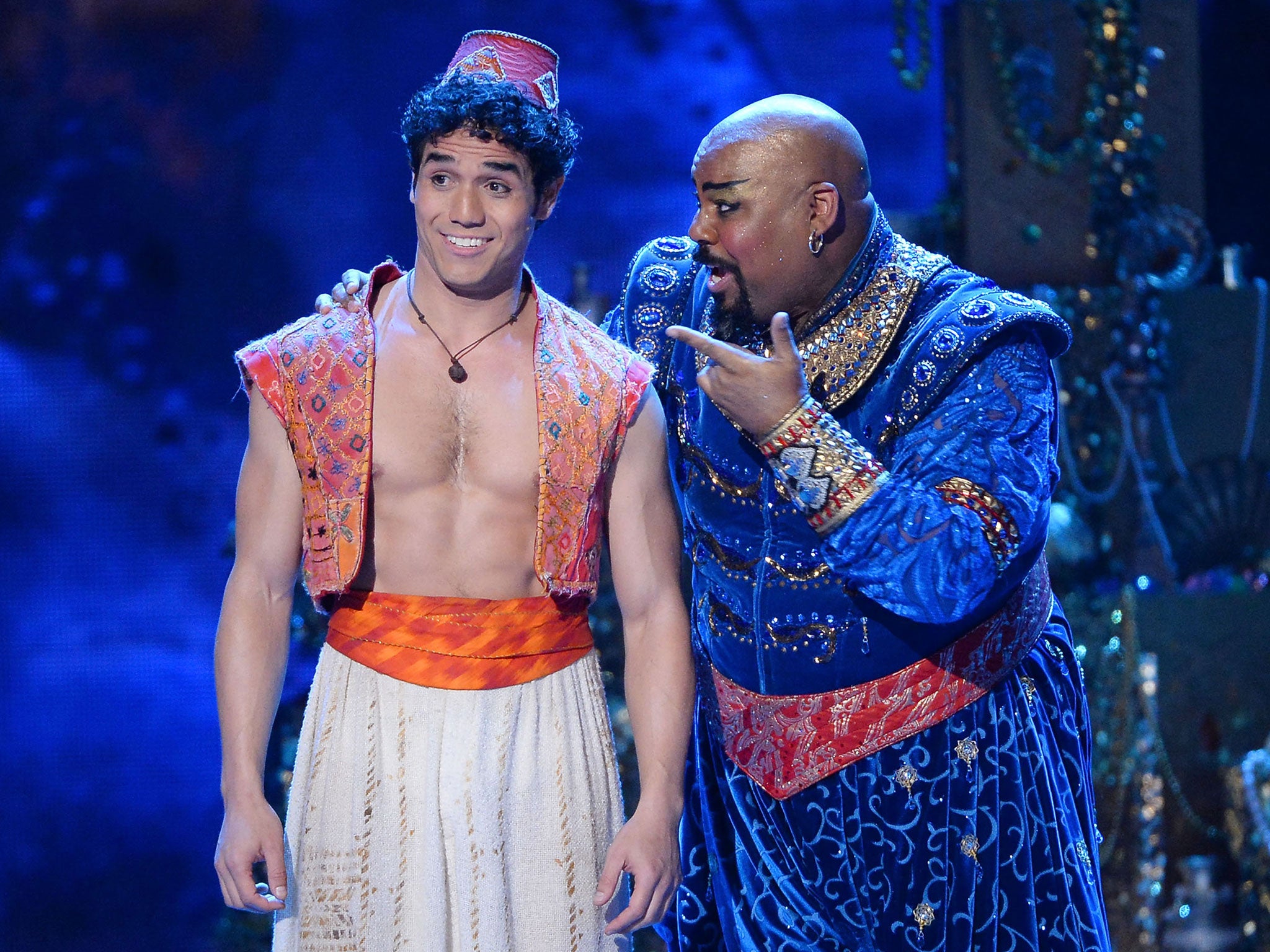Actor Adam Jacobs and James Monroe Iglehart perform Aladdin