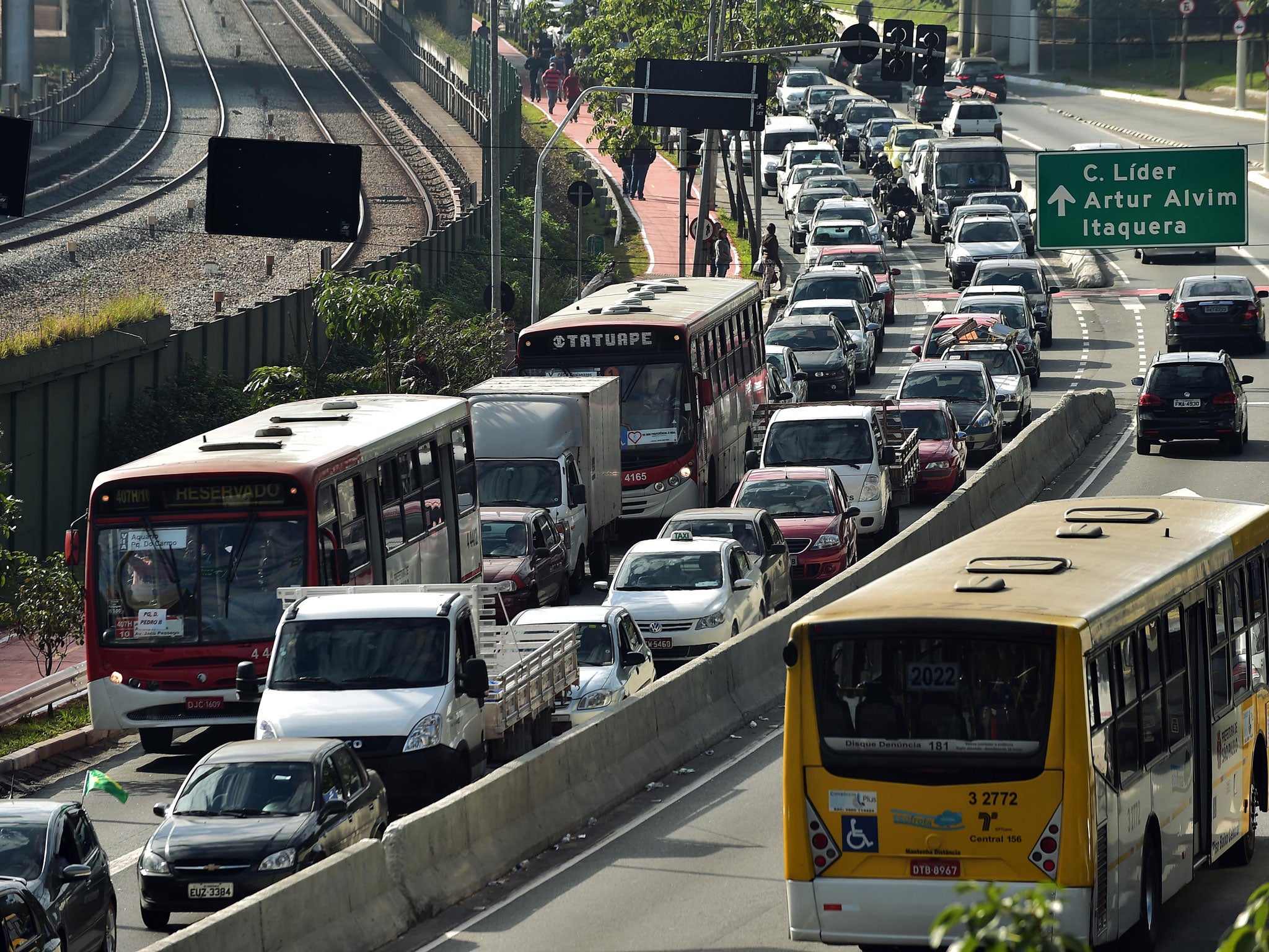 View of heavy traffic on a road in Sao Paulo, Brazil on June 05, 2014, during a metro strike.