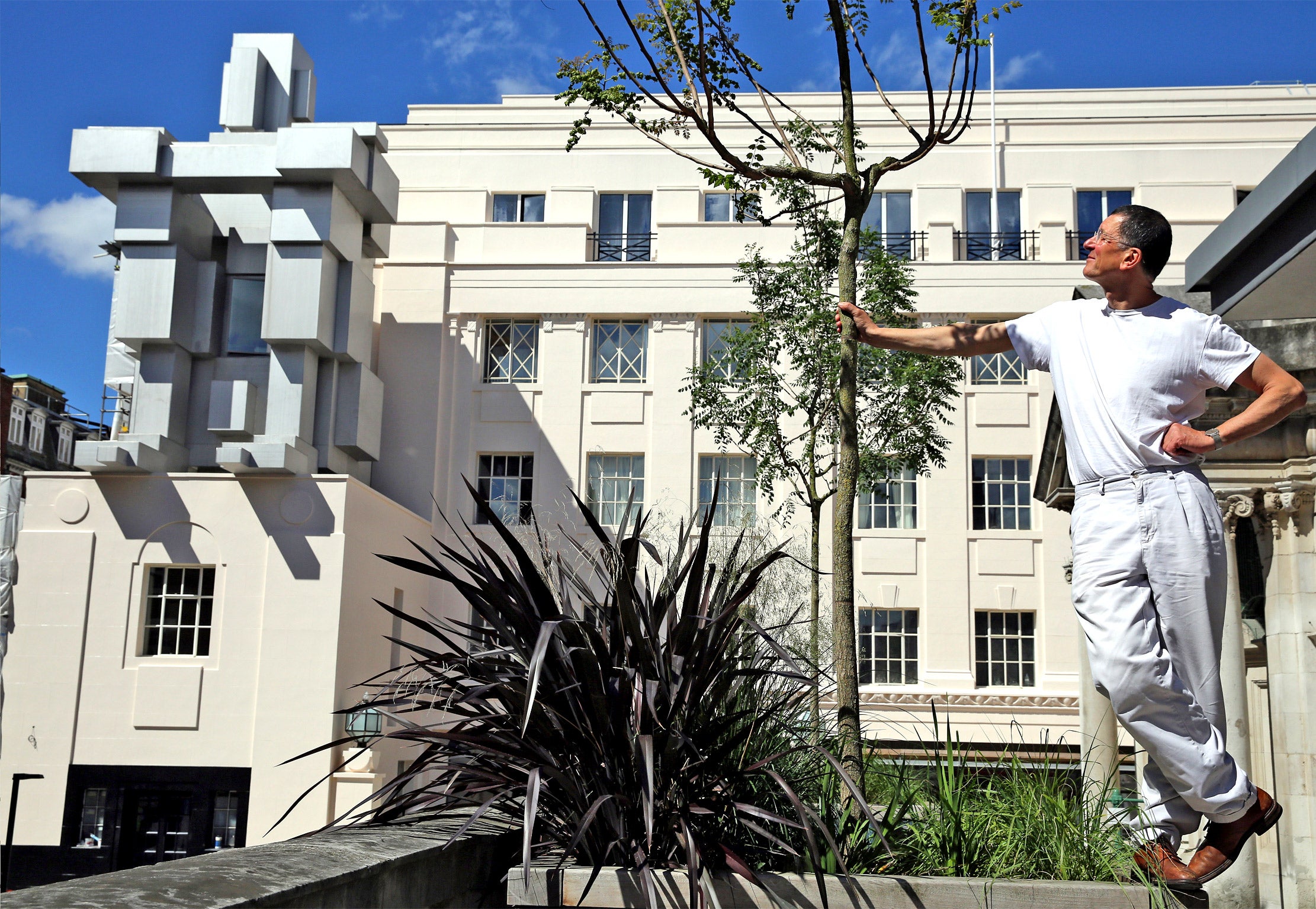 Gormleys latest new work comprises of a crouching figure on the facade of the new Beaumont Hotel in Mayfair (Getty)