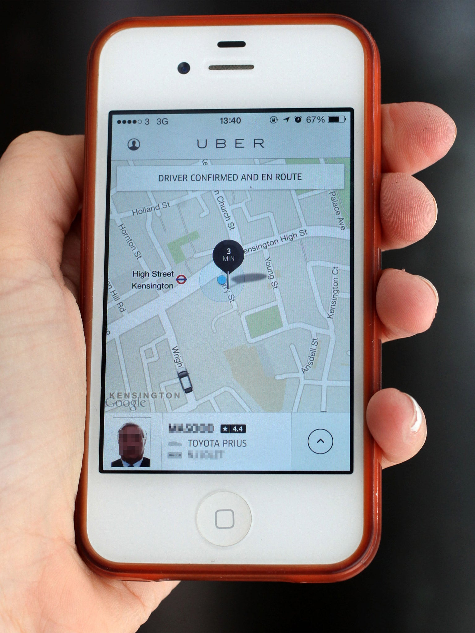The Uber app locates nearby taxis