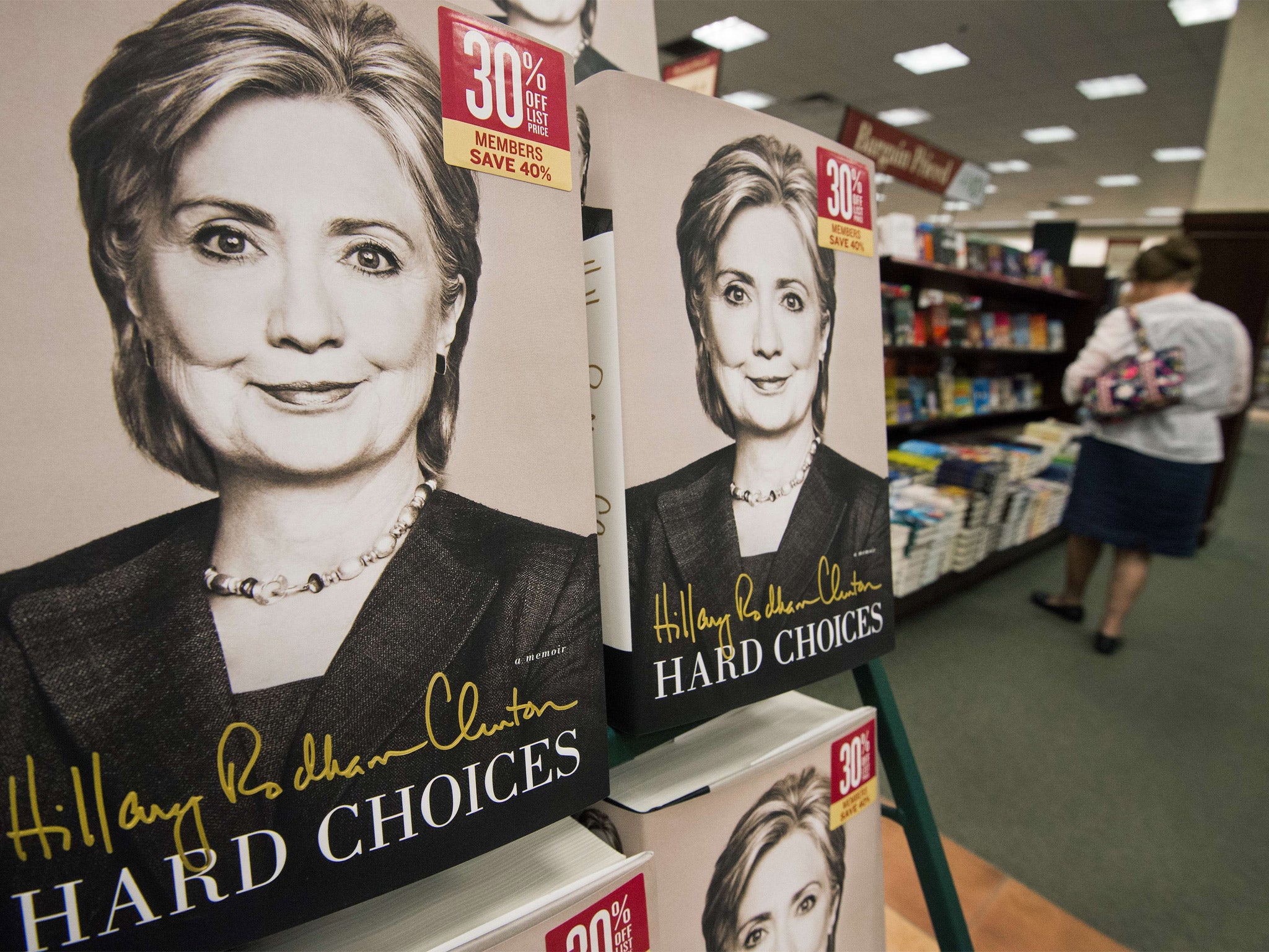 Hillary Clinton's new book on the shelves at a book store in Fairfax, Virginia (Getty)