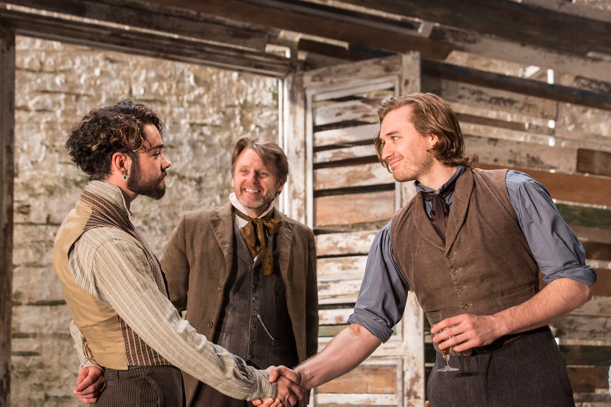 Jack McMullen (Piotr), Anthony Calf (Nikolai) and Seth Numrich (Bazarov) in Fathers and Sons