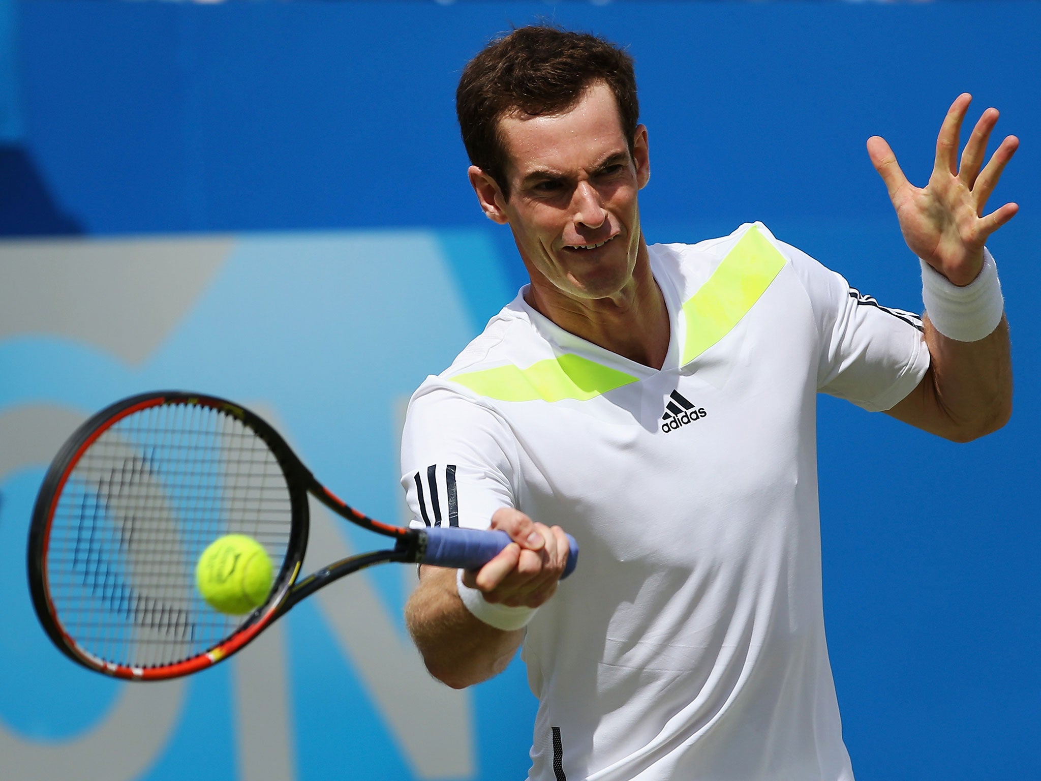 Andy Murray of Great Britain celebrates after winning against Paul-Henri Mathieu of France during their Men's Singles match on day three of the Aegon Championships