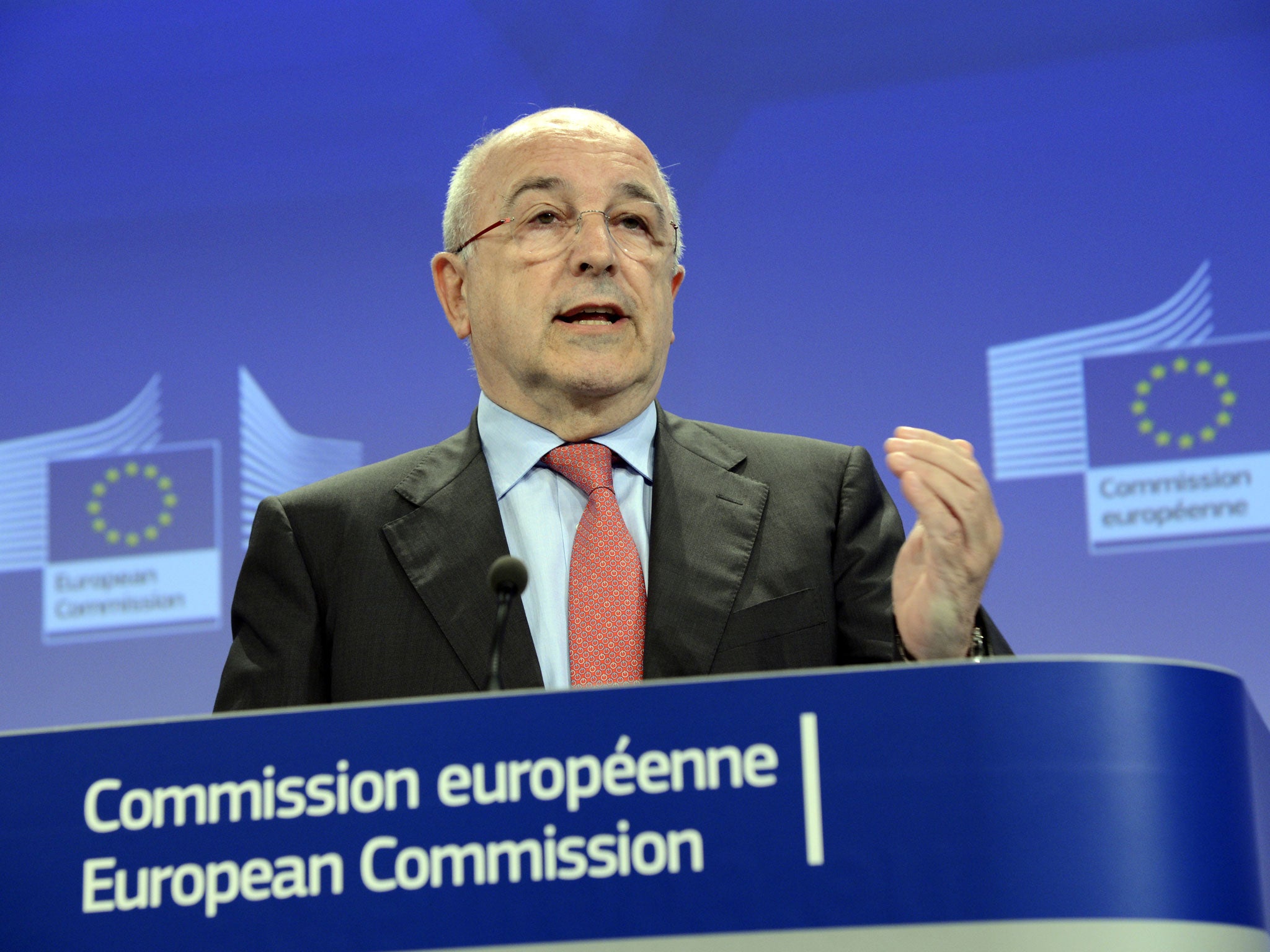 European Union Commissioner for Competition Joaquin Almunia talks to the media during a press conference at the EU Commission headquarters in Brussels