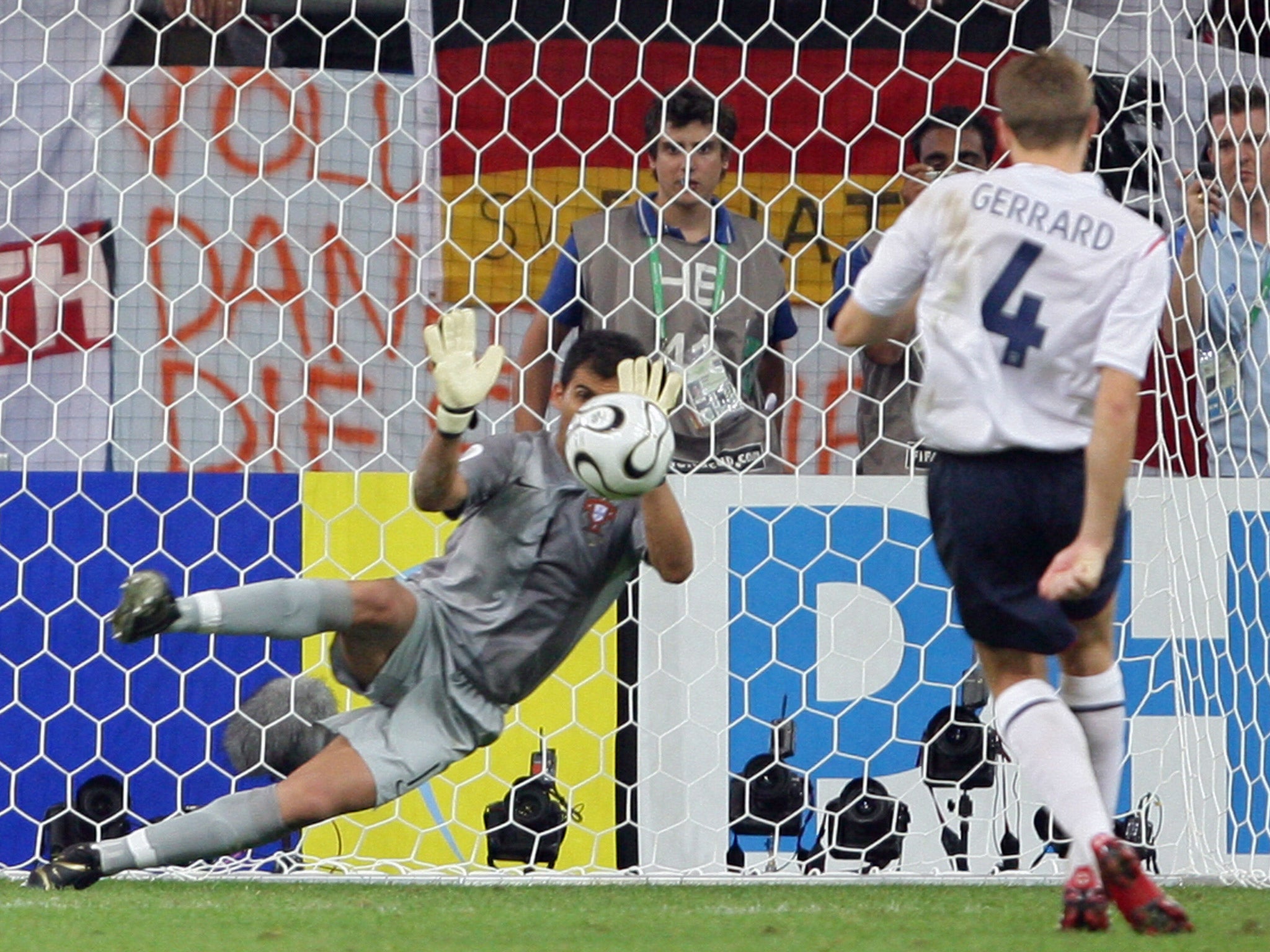 England's Steven Gerrard sees his penalty saved during a yet another heartbreaking shootout defeat at the hands of Portugal in the 2006 World Cup