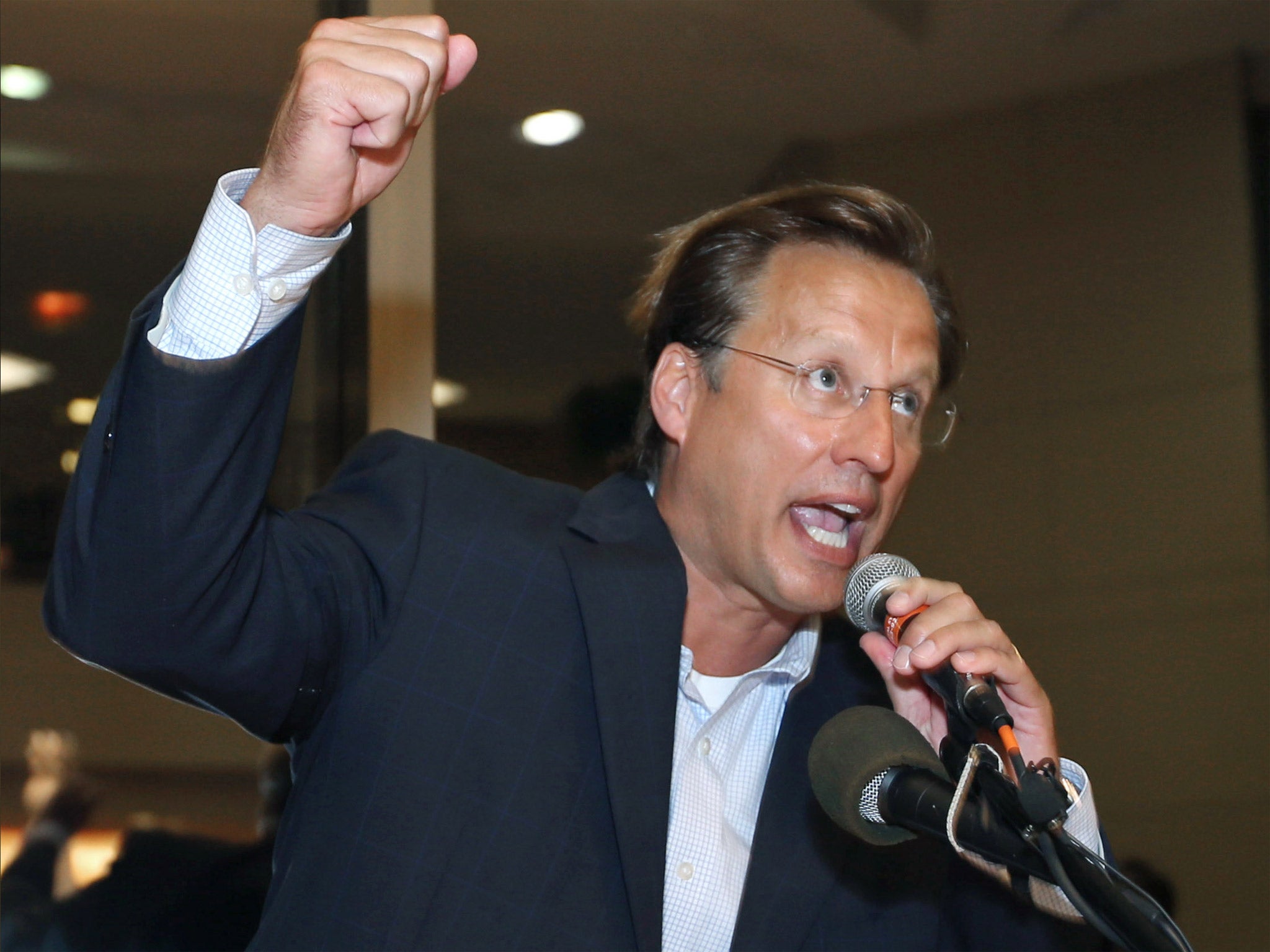 Dave Brat speaks to hundreds of supporters following his victory in Virginia