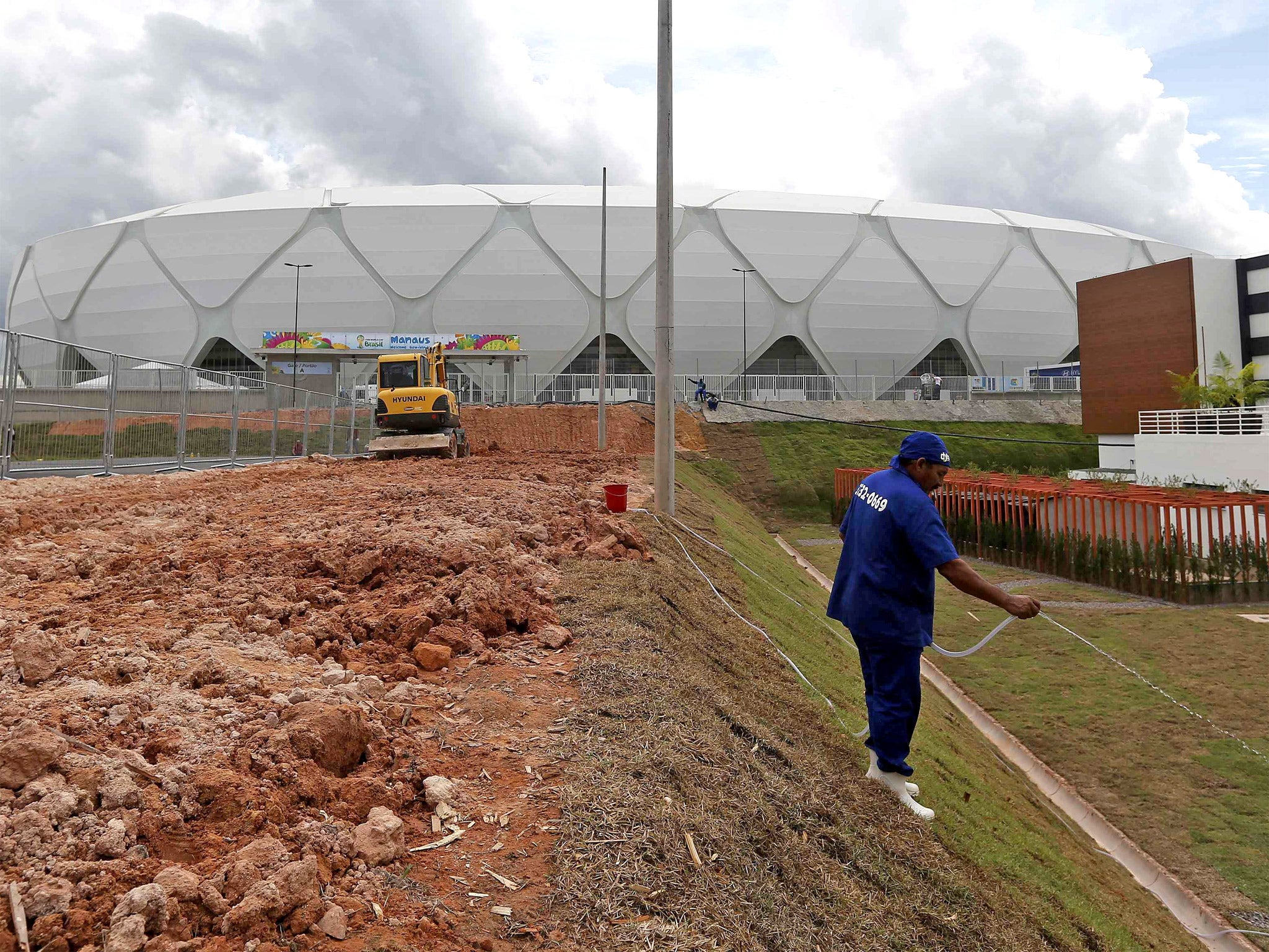 Construction work is still going on nearby the stadium in Manaus