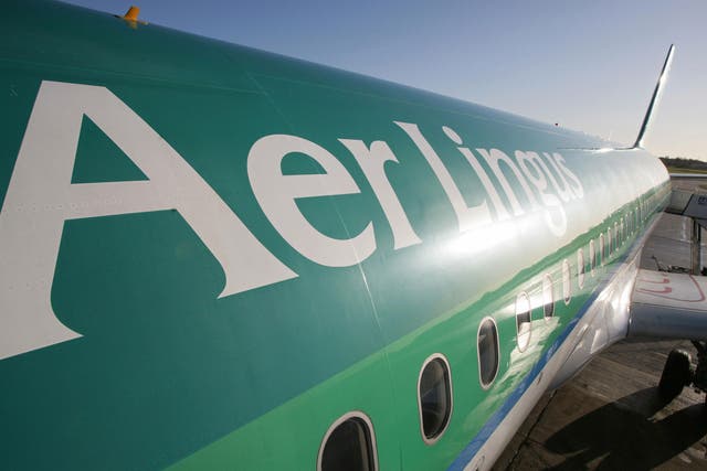  Aer Lingus aircraft is pictured on the apron at Belfast International Airport in Belfast, Northern Ireland, on December 1, 2008