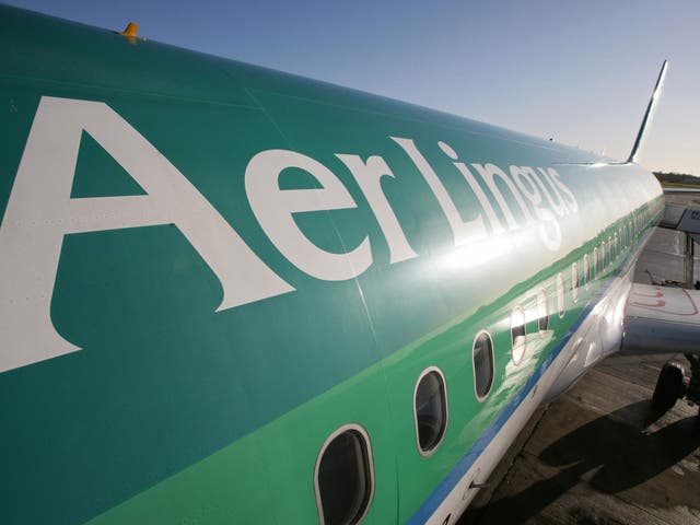  Aer Lingus aircraft is pictured on the apron at Belfast International Airport in Belfast, Northern Ireland, on December 1, 2008