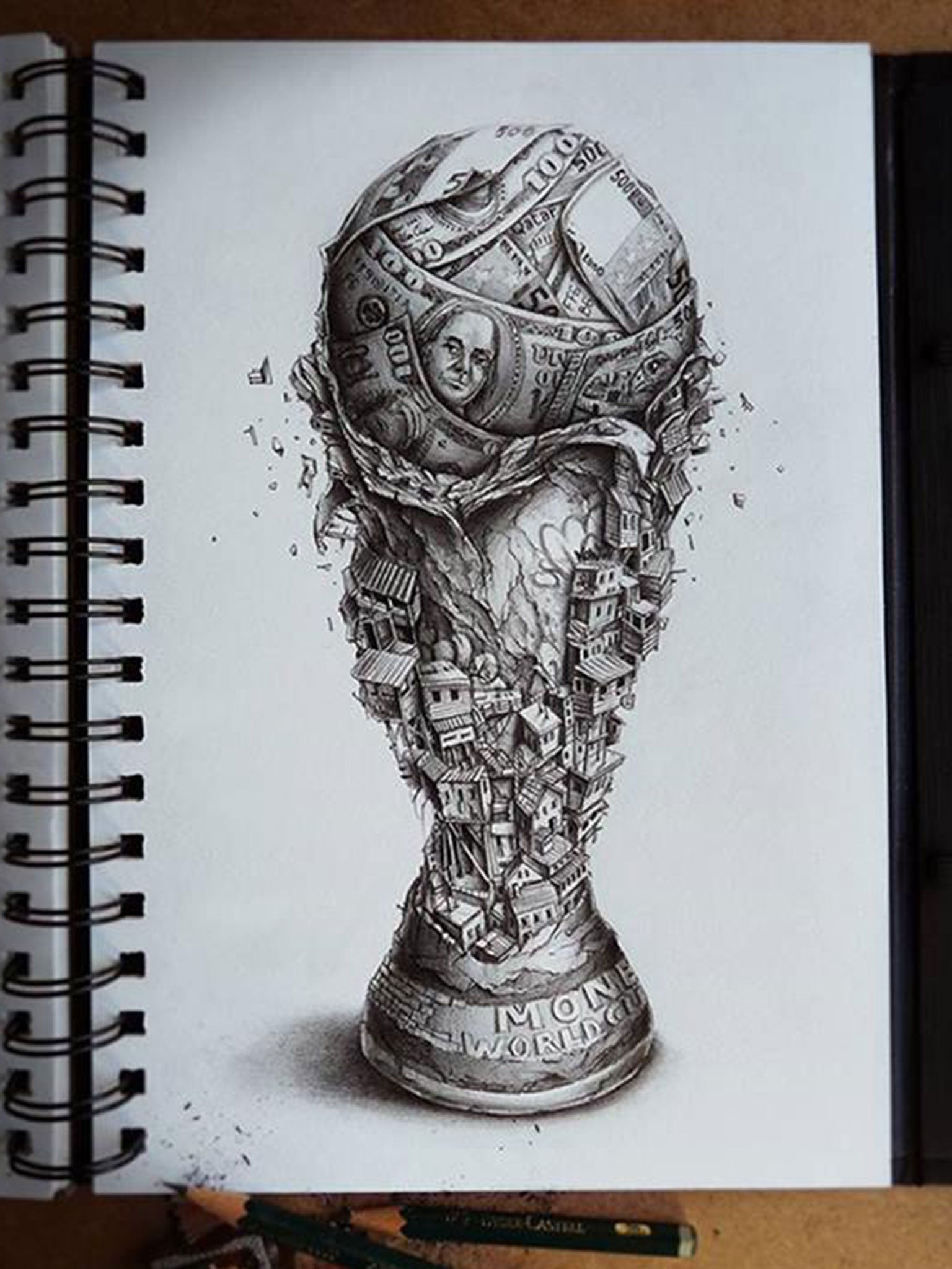 French artist Pez's sketch of the World Cup highlights the political tensions surrounding the celebrations in Brazil
