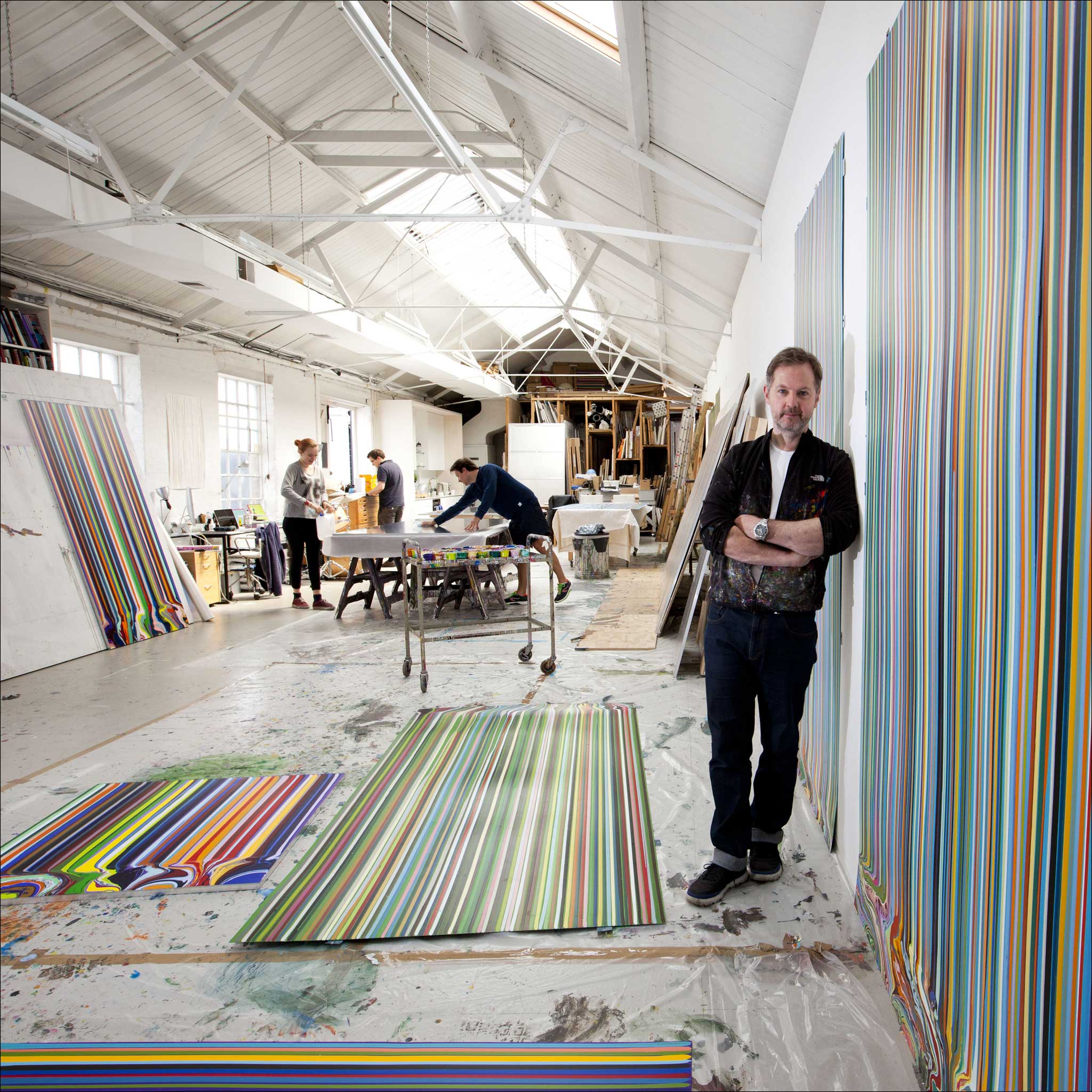 Earning his stripes: Ian Davenport at work in Peckham