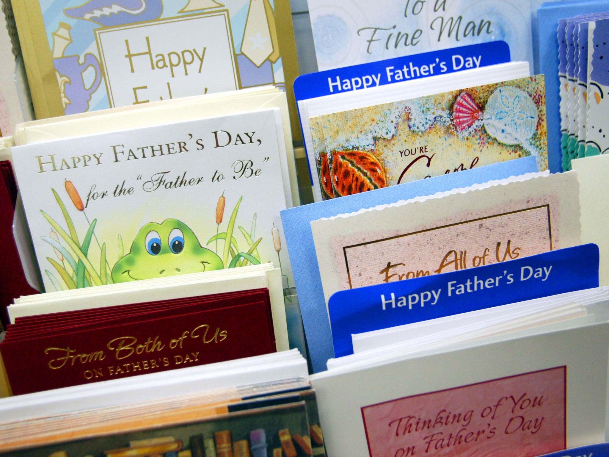 Father's Day cards on a shelf, as scientists said they had discovered the best messages to elicit an emotional response in dads