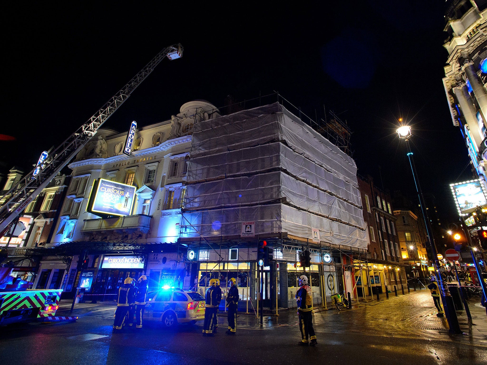 Emergency services at the Apollo on the night of the roof collapse in December,
during the adaptation of Mark Haddon's 'The Curious Incident of the Dog in the Night-Time'
