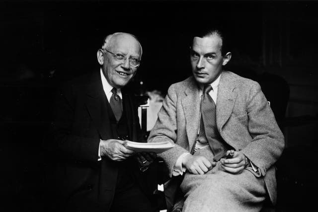 Erich Maria Remarque (1898-1970), whose 1929 novel, ‘All Quiet On The Western Front’, was based on his wartime experiences. Here he isseen with Carl Laemmle of Universal Pictures (left)