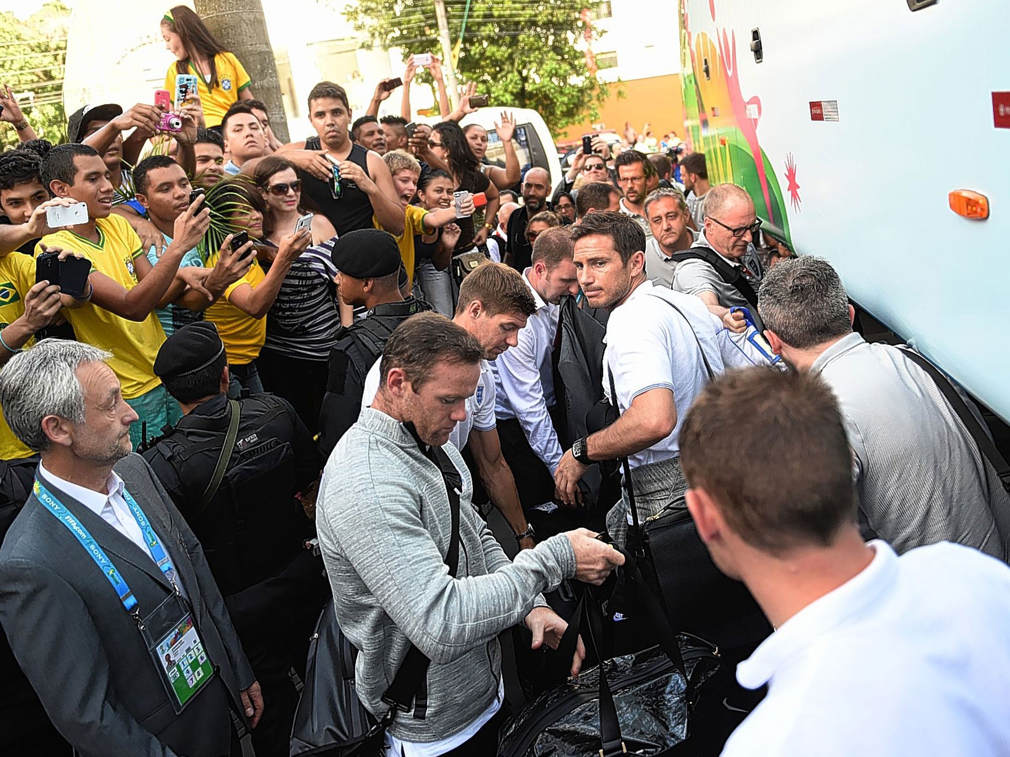 England arrive at their hotel in Manaus on Thursday