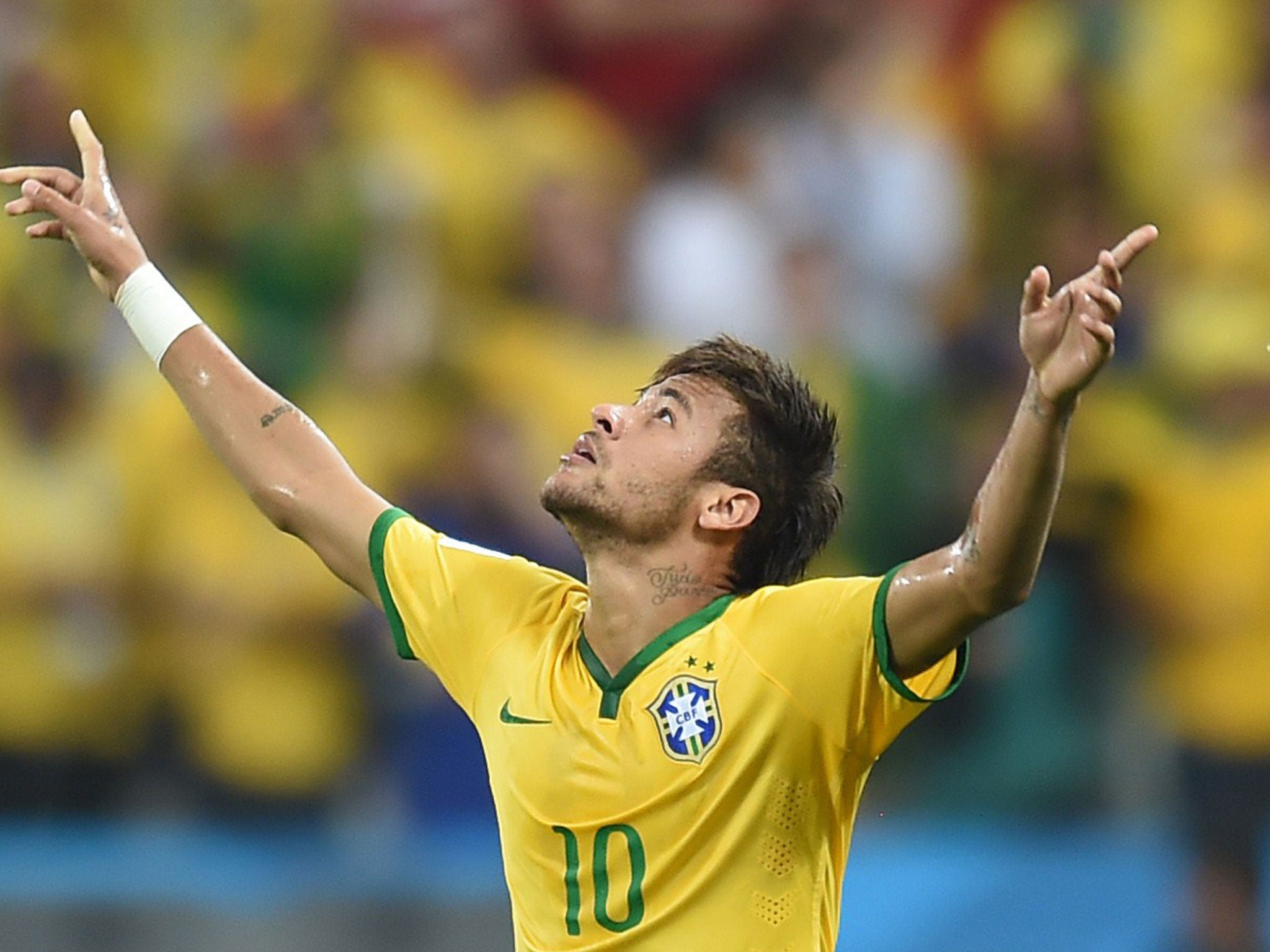 Neymar celebrates after scoring the equaliser for Brazil against Croatia