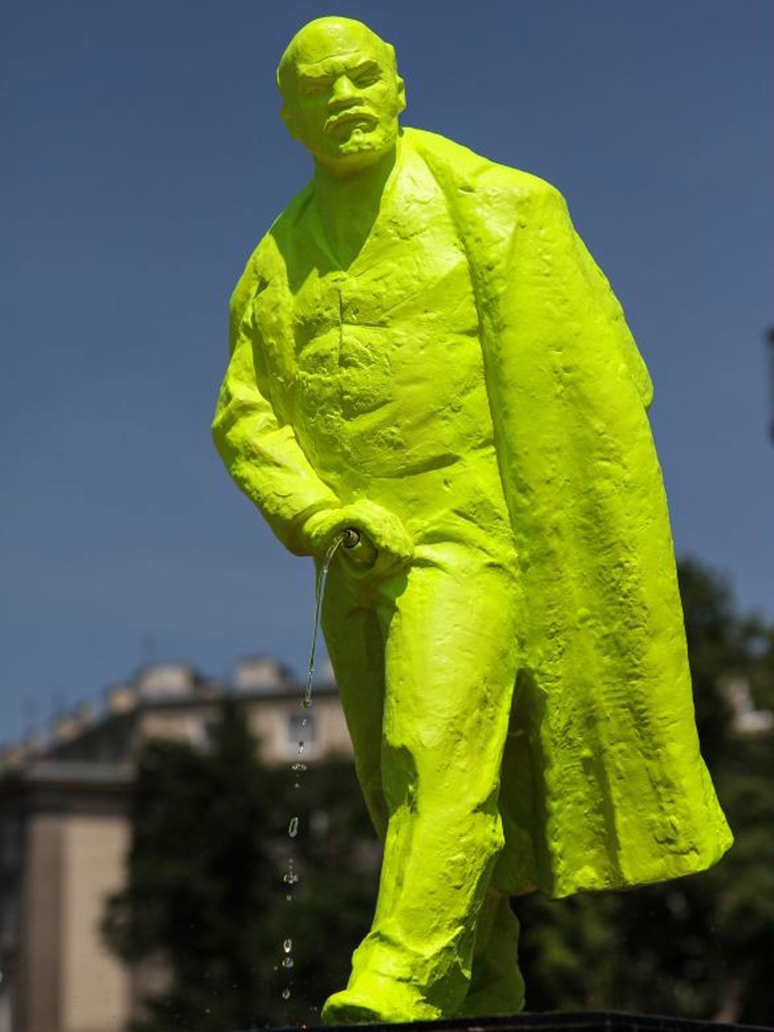 Urinating Lenin statue at the Grolsch Artboom Festival, Cracow, Poland