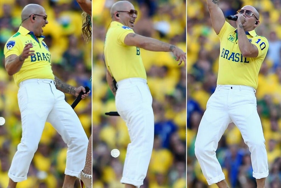 Pitbull shows off his 'mankles' in Sau Paulo, Brazil