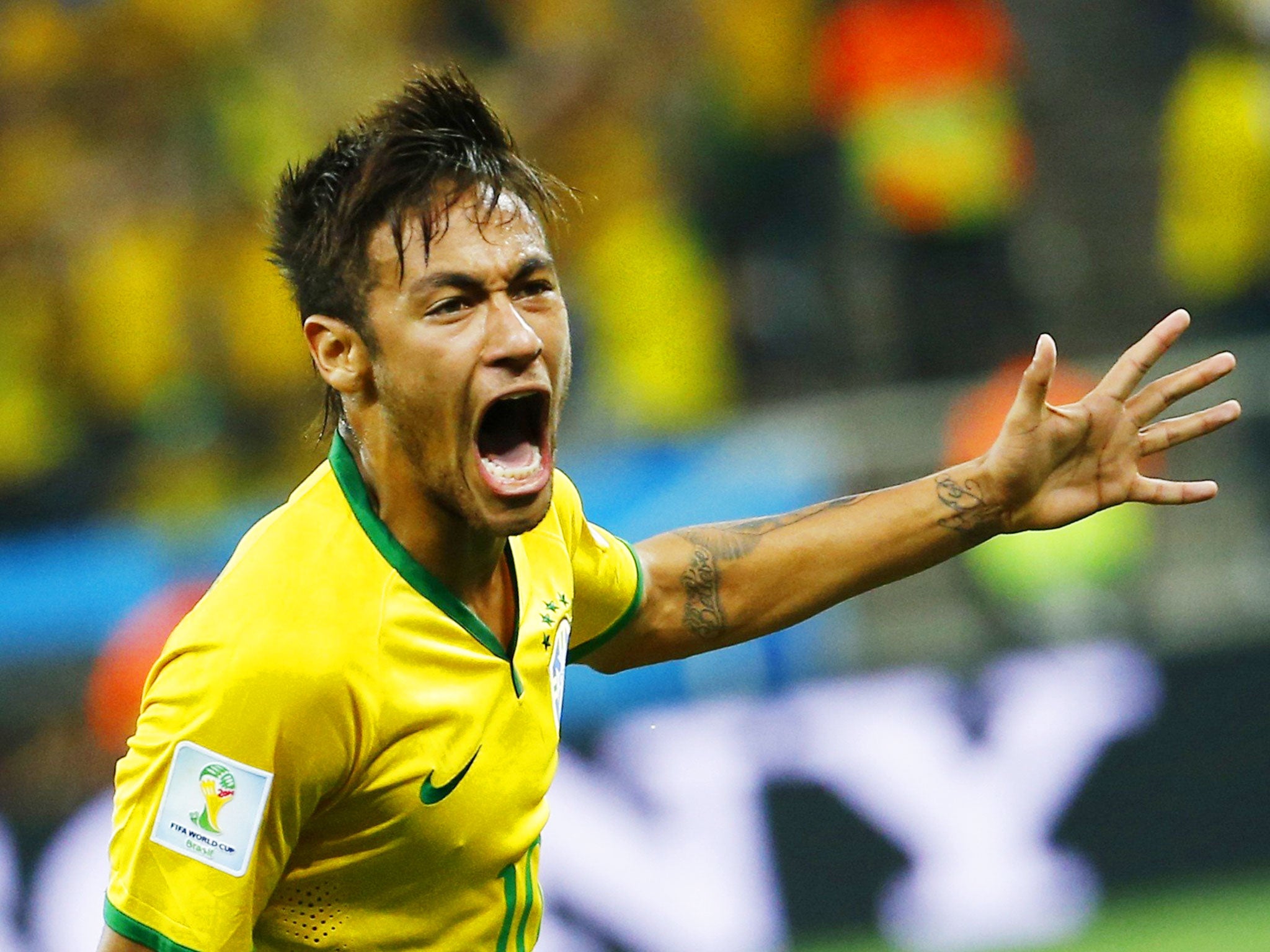 Brazil's Neymar celebrates his goal against Croatia during their 2014 World Cup opening match at the Corinthians arena in Sao Paulo