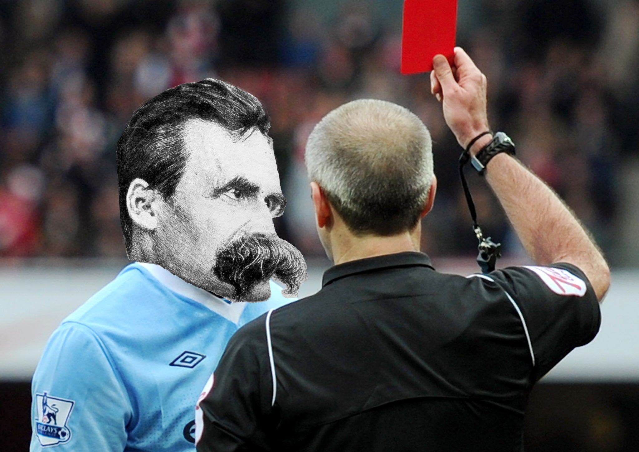 Nietzsche gets sent off the field by a football referee