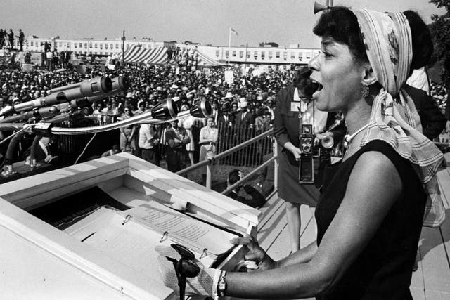 Ruby Dee speaks at a rally: she stood by Martin Luther King during the March on
Washington