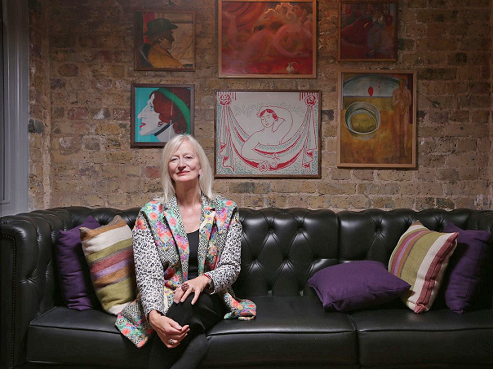 Maggie Gee at the Morton Hotel, London, with its artworks by Bloomsbury Set painters. Gee admits she is nervous about what scholars and critics will make of her new novel, which resurrects Virginia Woolf into the 21st century