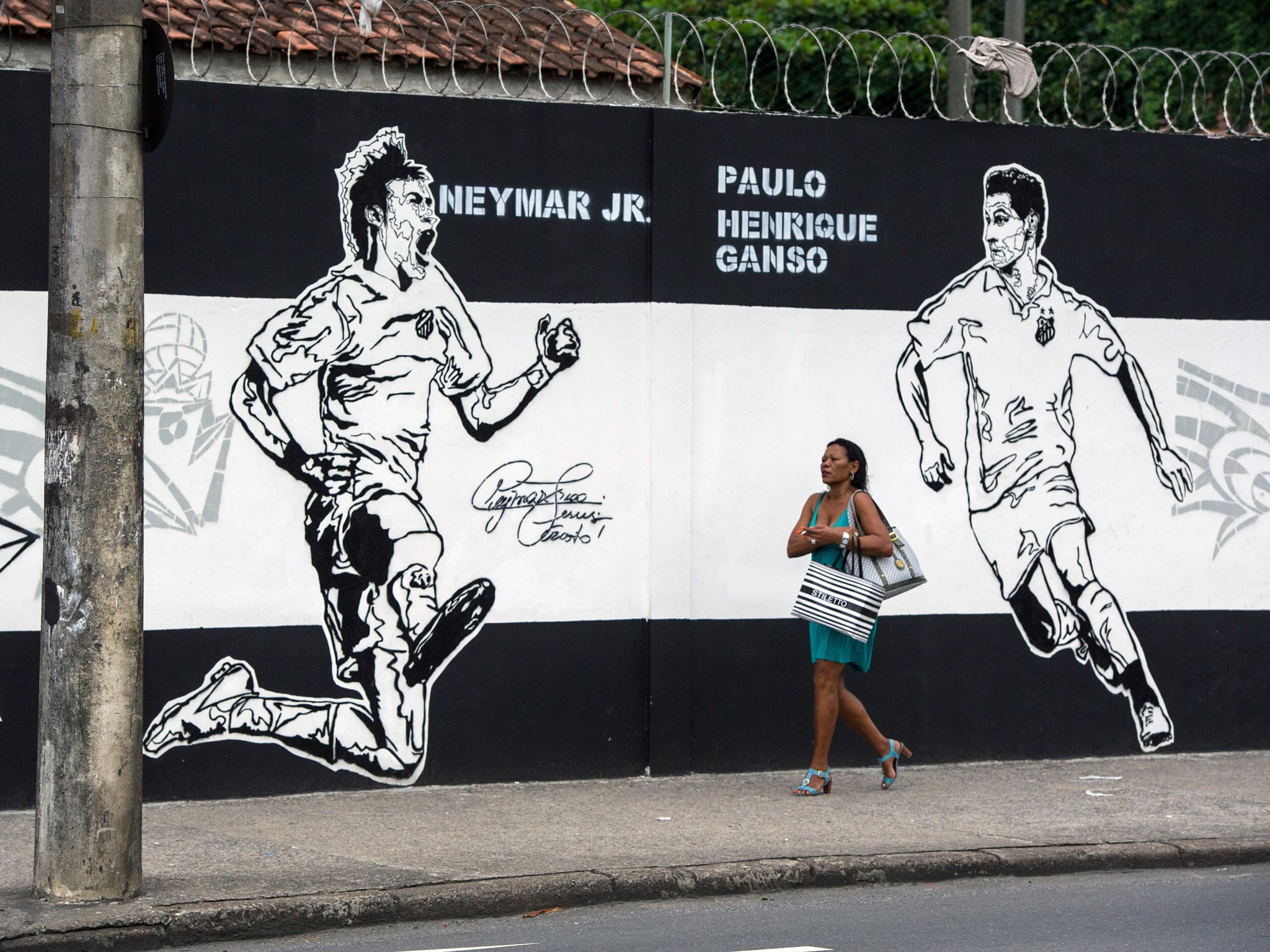 A mural depicting Neymar at the Santos training ground
the young Brazilian star used to grace