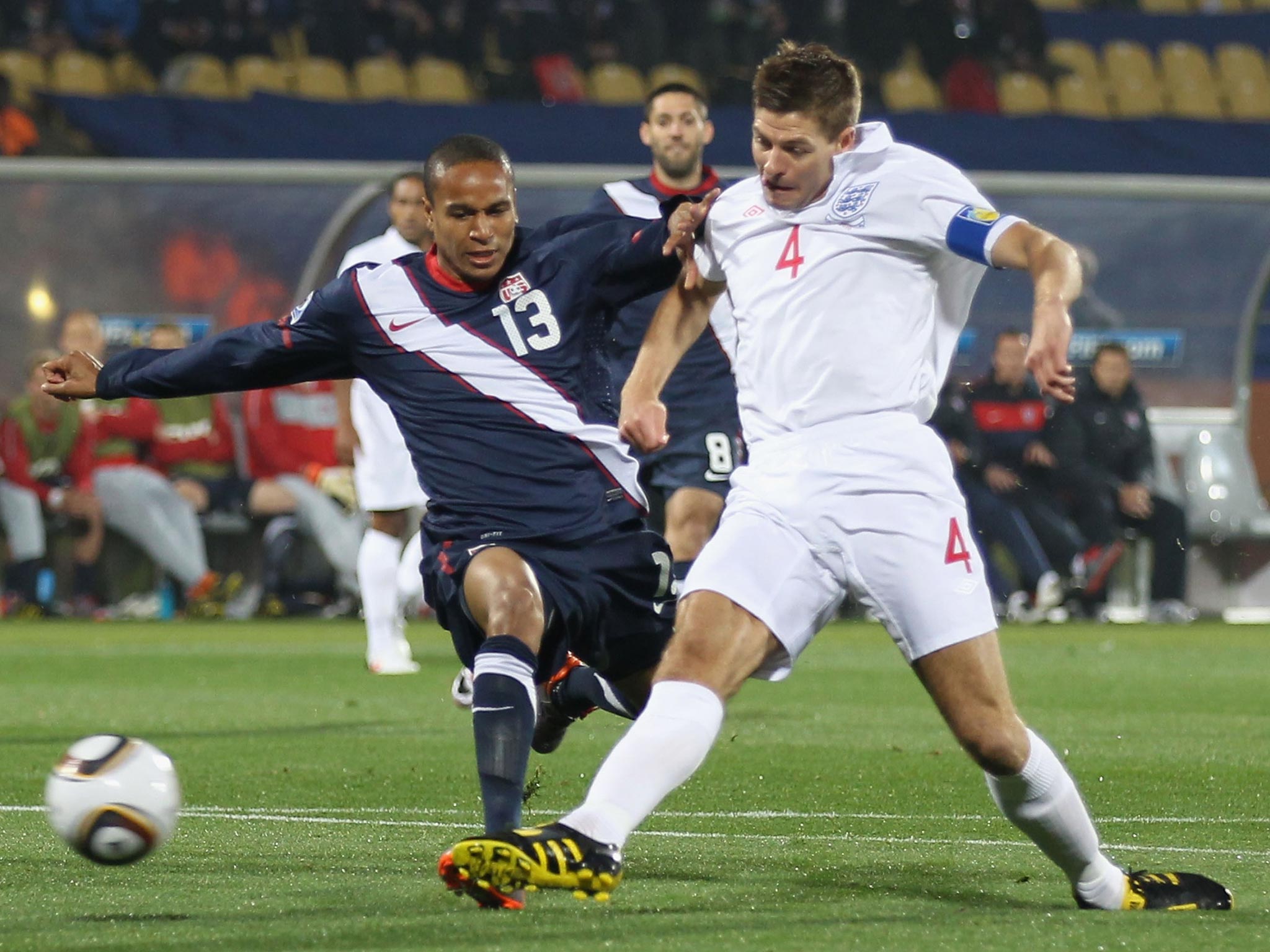 Steven Gerrard scores for England during the 1-1 draw with the United States in their opening game of the 2010 World Cup in South Africa