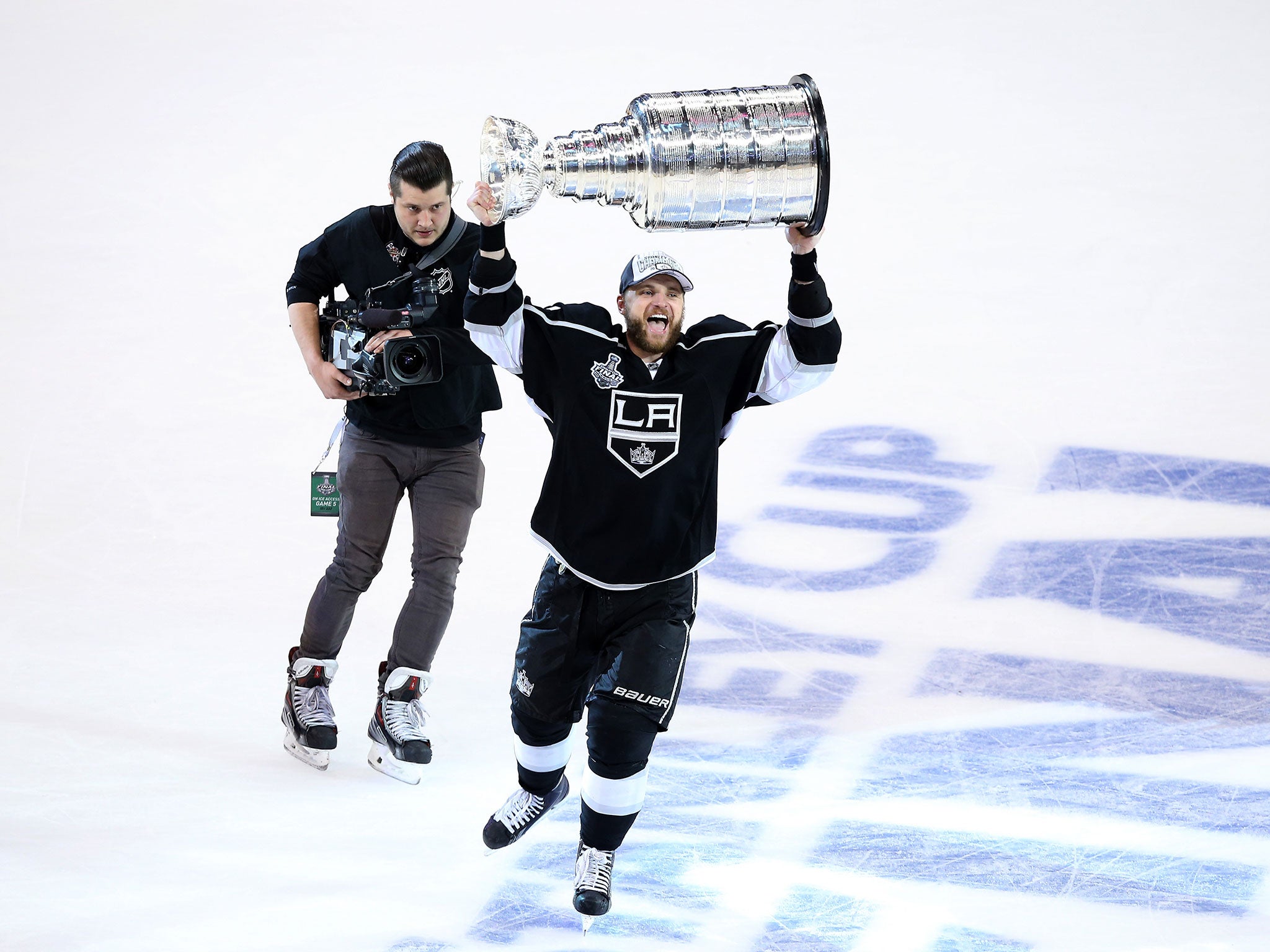 Marian Gaborik #12 of the Los Angeles Kings celebrates with the Stanley Cup after the Kings 3-2 double overtime victory against the New York Rangers