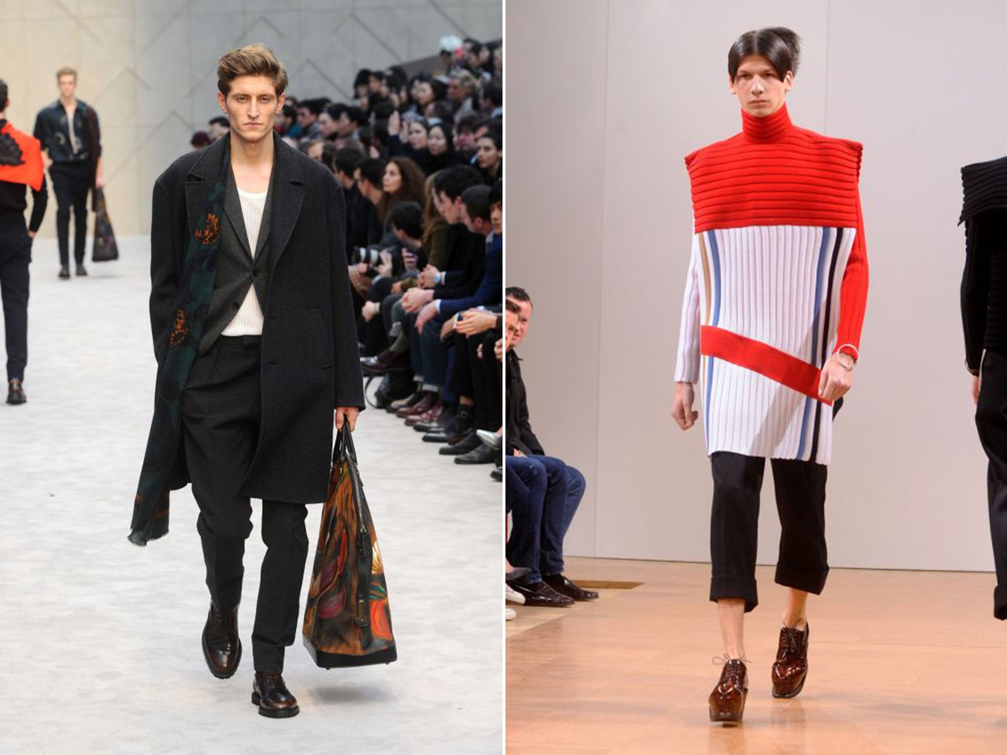 A J W Anderson design, right, and left: Burberry separates