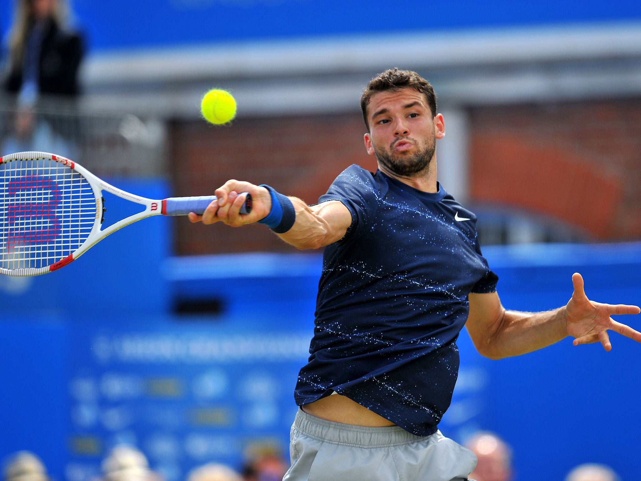 A buoyant Dimitrov on his way to a two-set victory