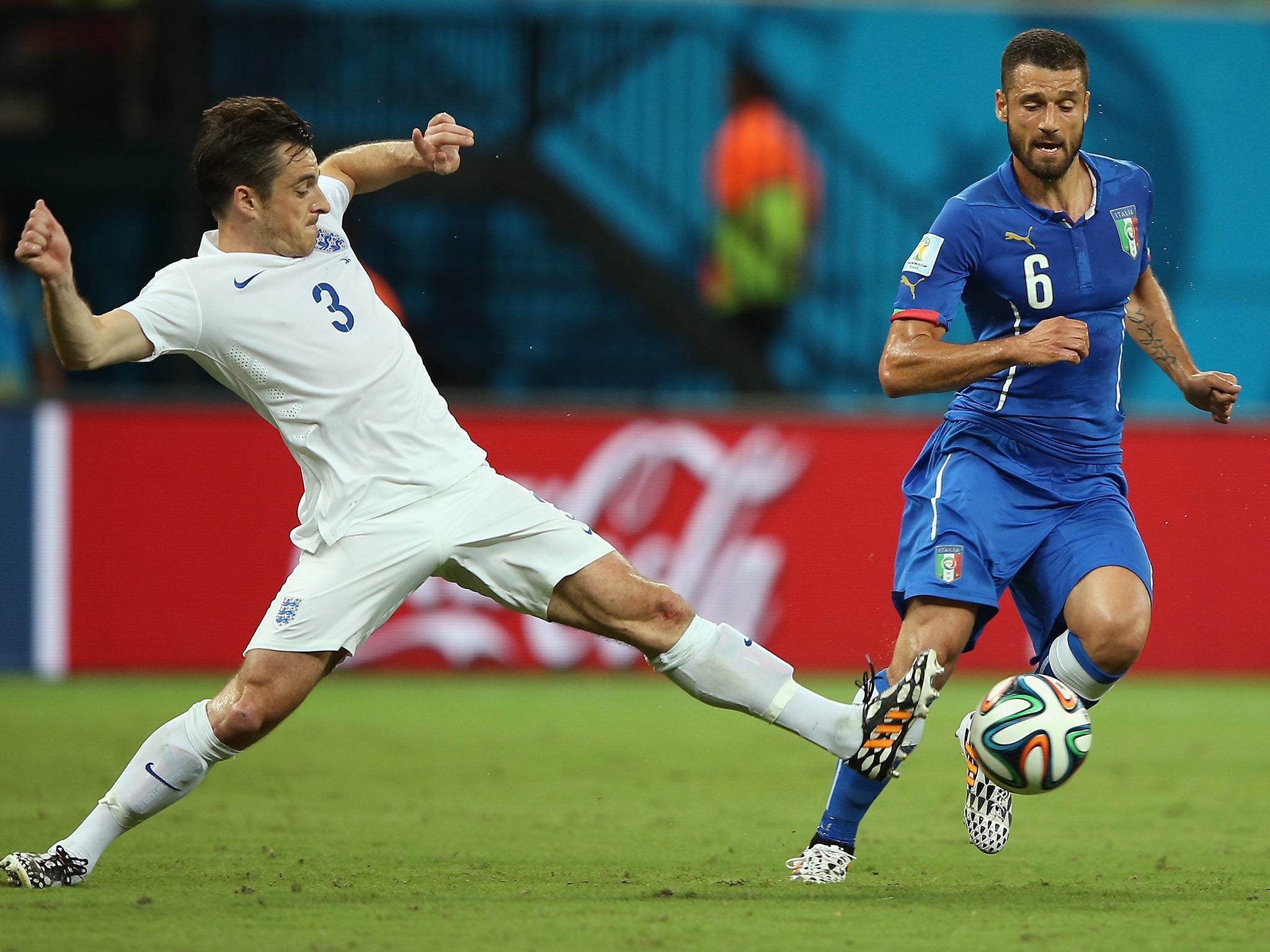Leighton Baines in action against Italy