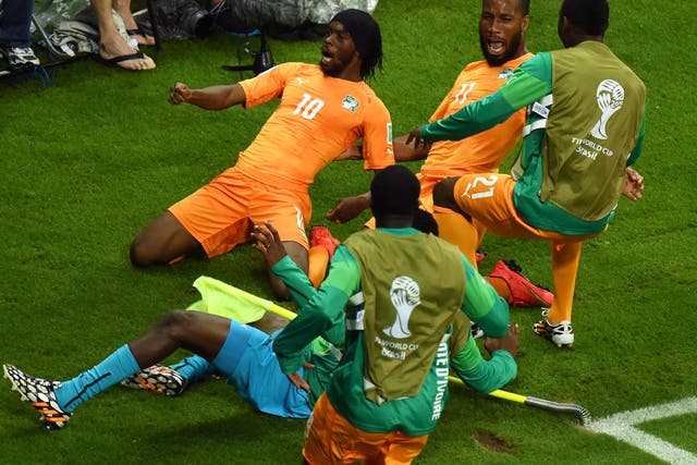 Gervinho celebrates his winner after the Ivory Coast came from a goal down to beat Japan