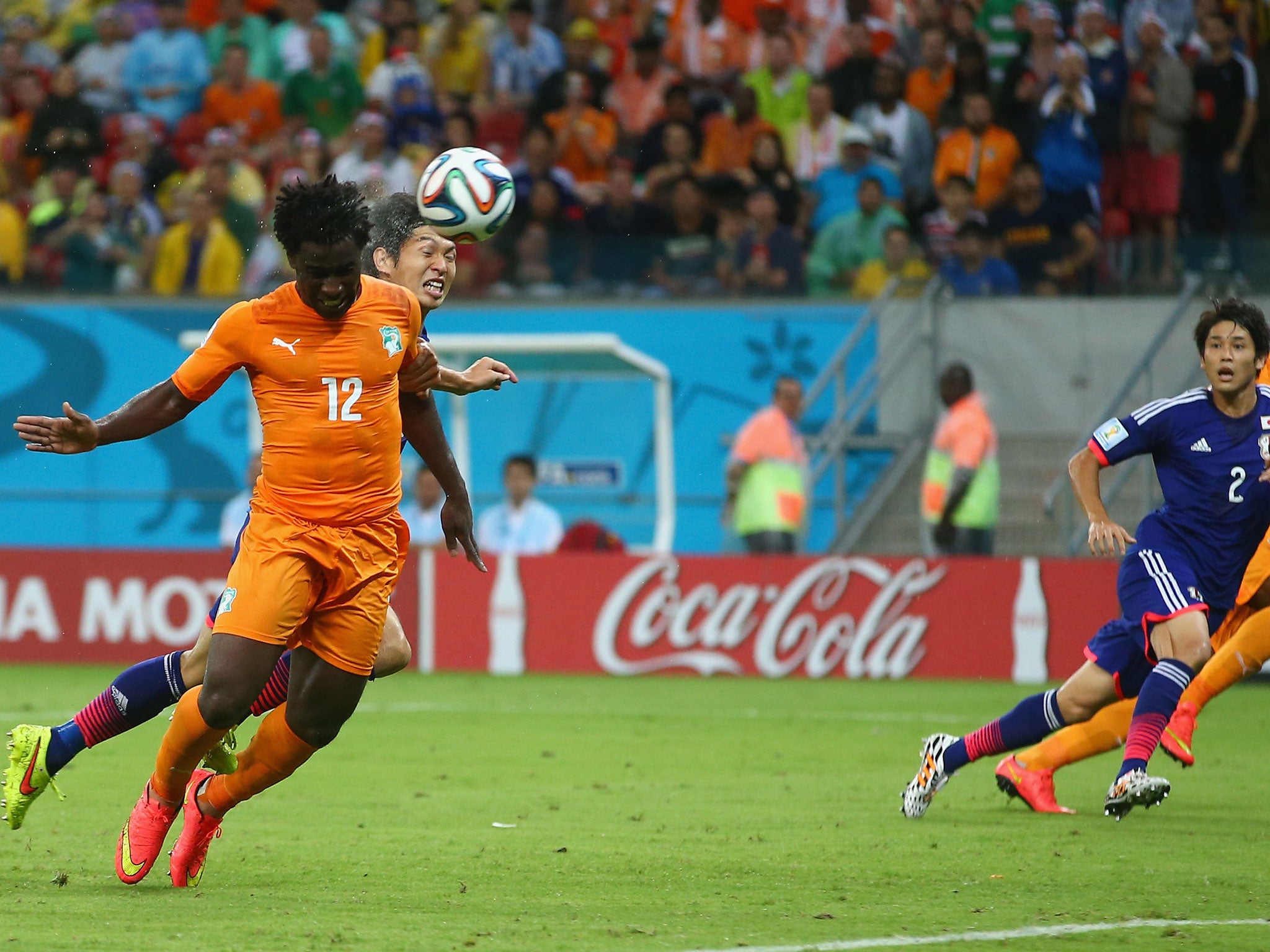 Wilfried Bony heads home for Ivory Coast at the World Cup
