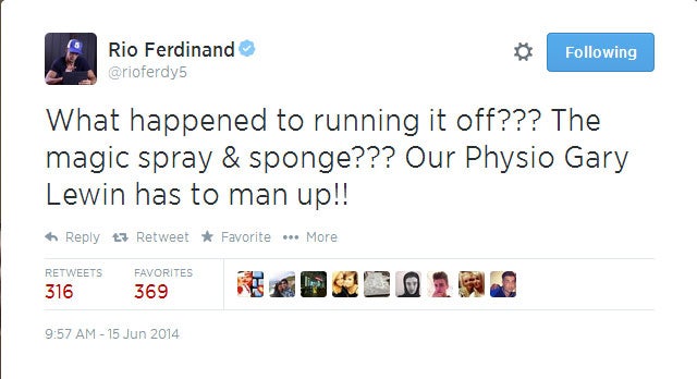 Former England defender Rio Ferdinand was forced to make a hasty apology after appearing to make fun of Gary Lewin.