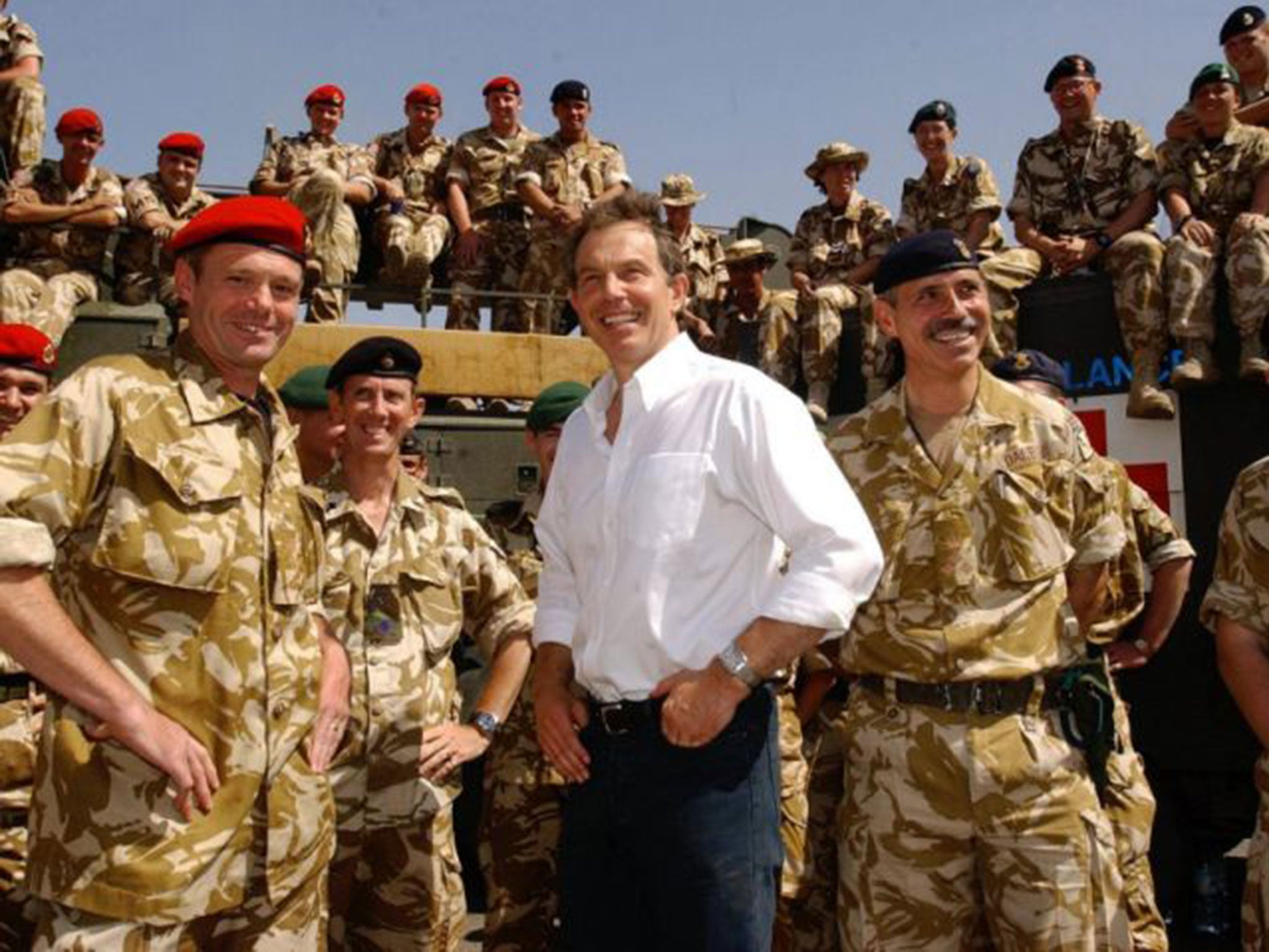 Tony Blair meeting troops in the port of Umm Qasr, Iraq in May, 2003