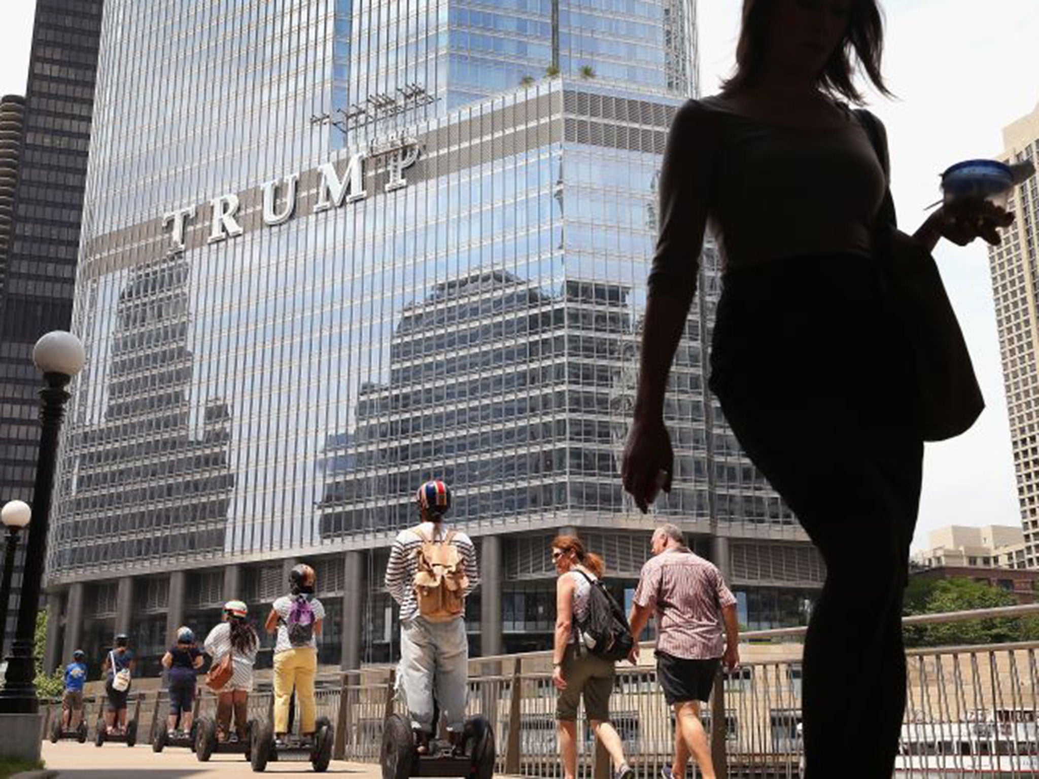 The Trump International Hotel and Tower in Chicago sports the businessman’s new 20ft-high sign