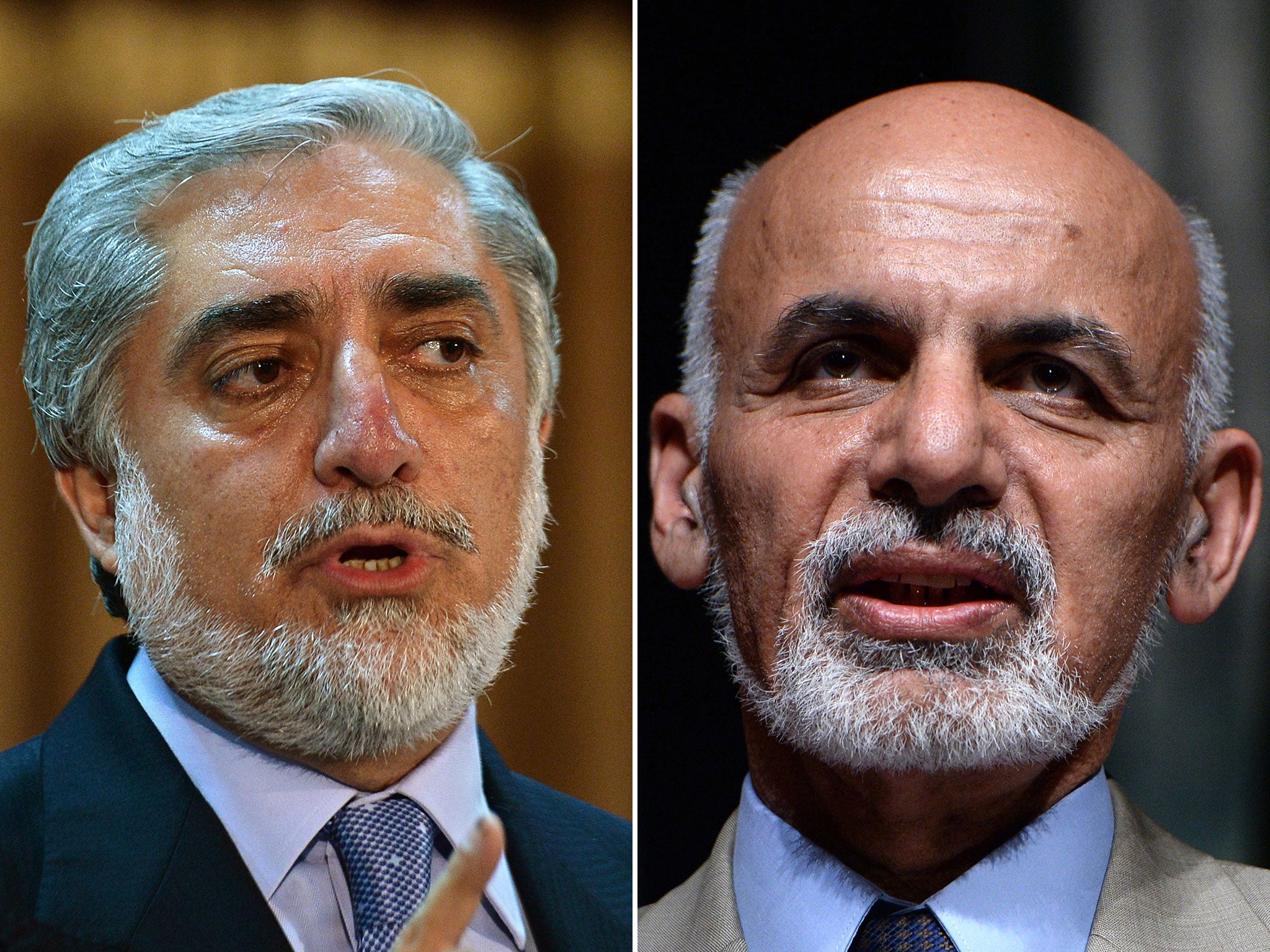 Northern Alliance leader Abdullah Abdullah, left, and the former Finance Minister Ashraf Ghani