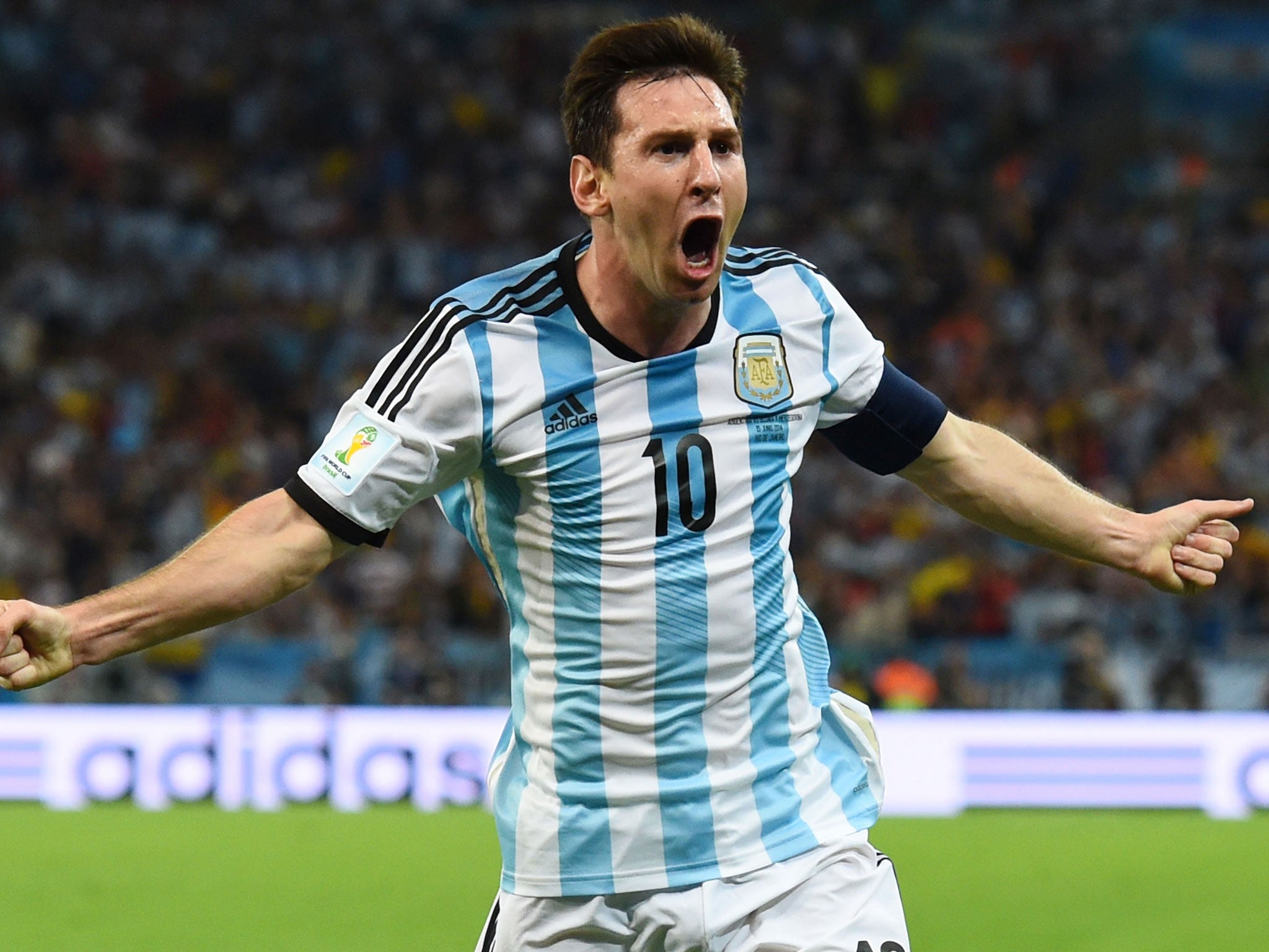 Lionel Messi celebrates his goal at the Maracana