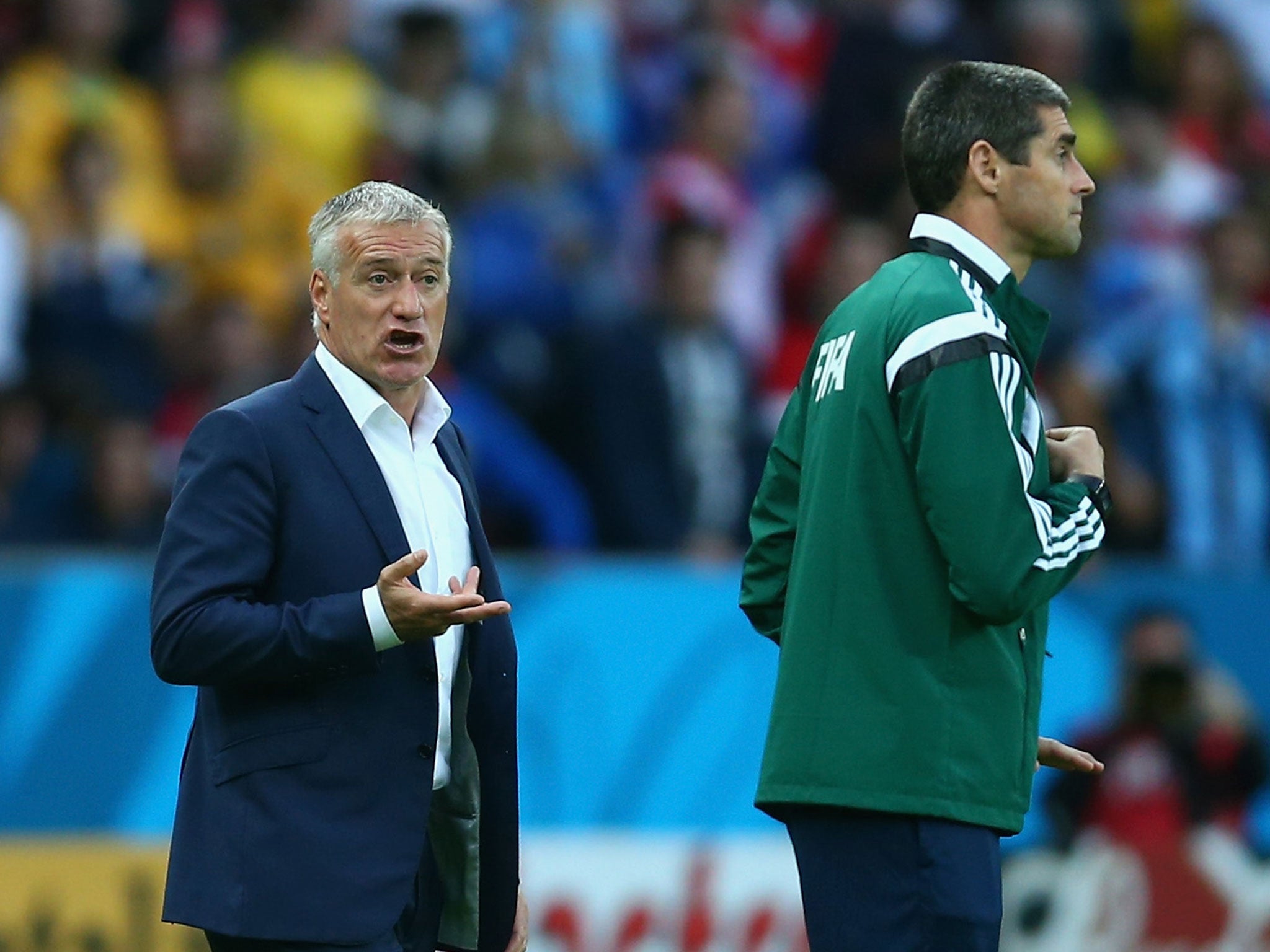 Didier Deschamps complains to the Fifa official following the confusion over Karim Benzema's strike