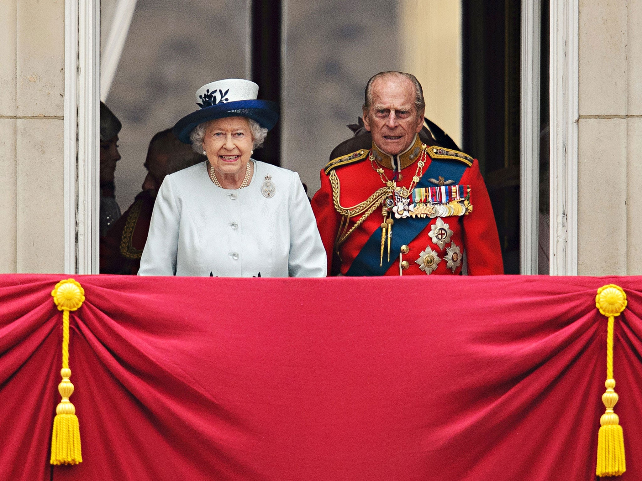 The Queen and Prince Philip on the balcony of Buckingham Palace