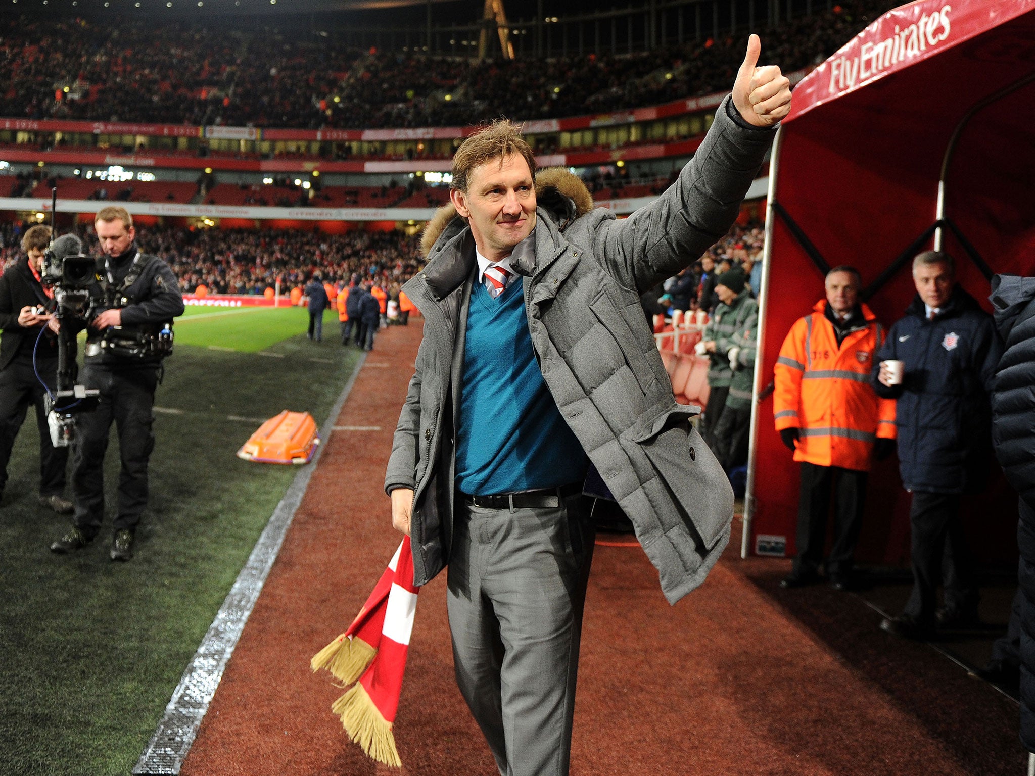 Tony Adams salutes the crowd at Arsenal's Emirates Stadium