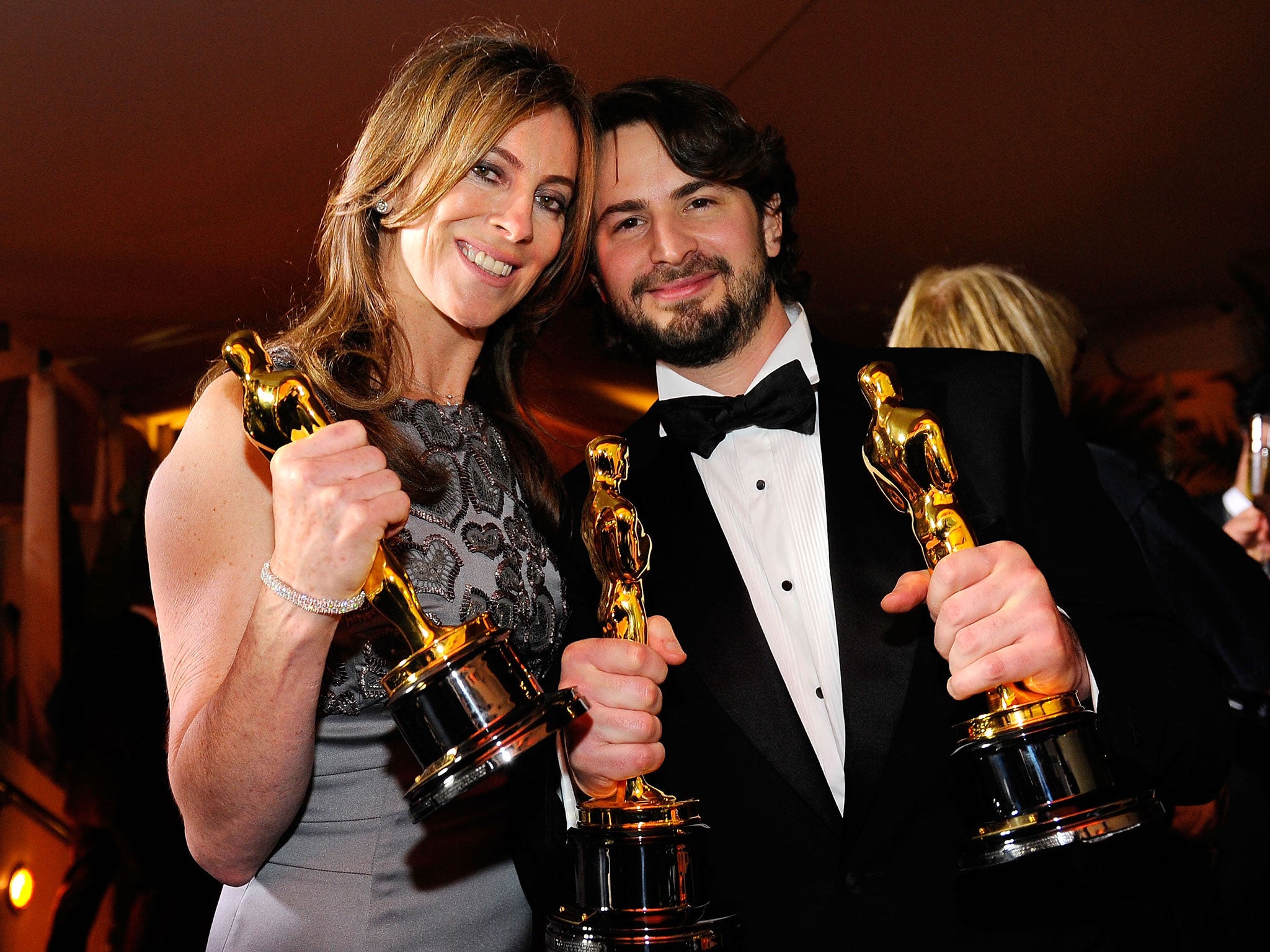 Kathryn Bigelow and Mark Boal with their Oscars for 2008's The Hurt Locker