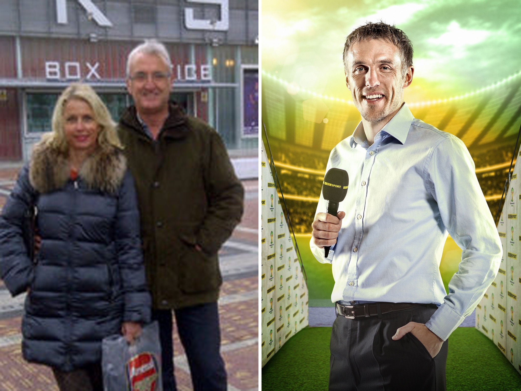 Phil Neville, the 60-year-old radiator salesman (left) and Phil Neville, the former England footballer (right)