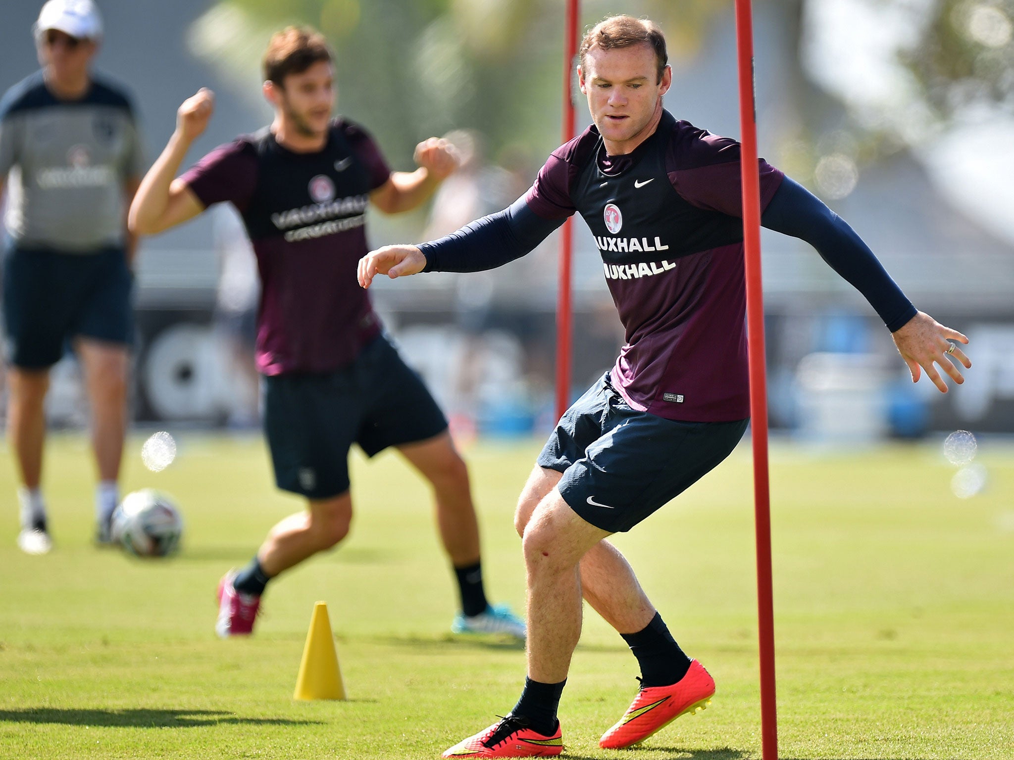 Wayne Rooney pictured during England training on Monday