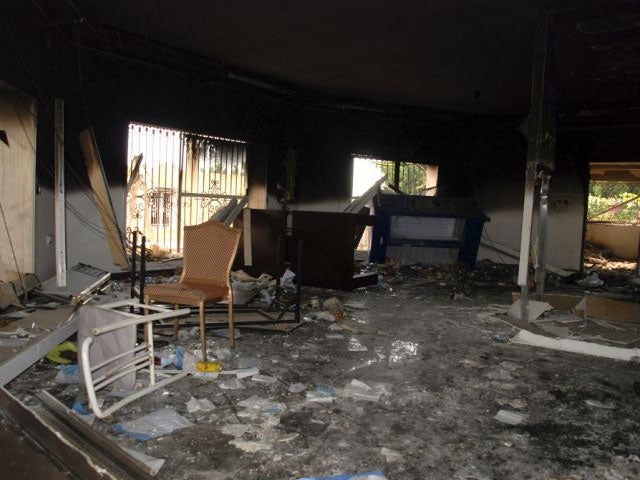 Glass, debris and overturned furniture are strewn inside a room in the gutted U.S. consulate in Benghazi, Libya, after an attack that killed four Americans, in 2012.