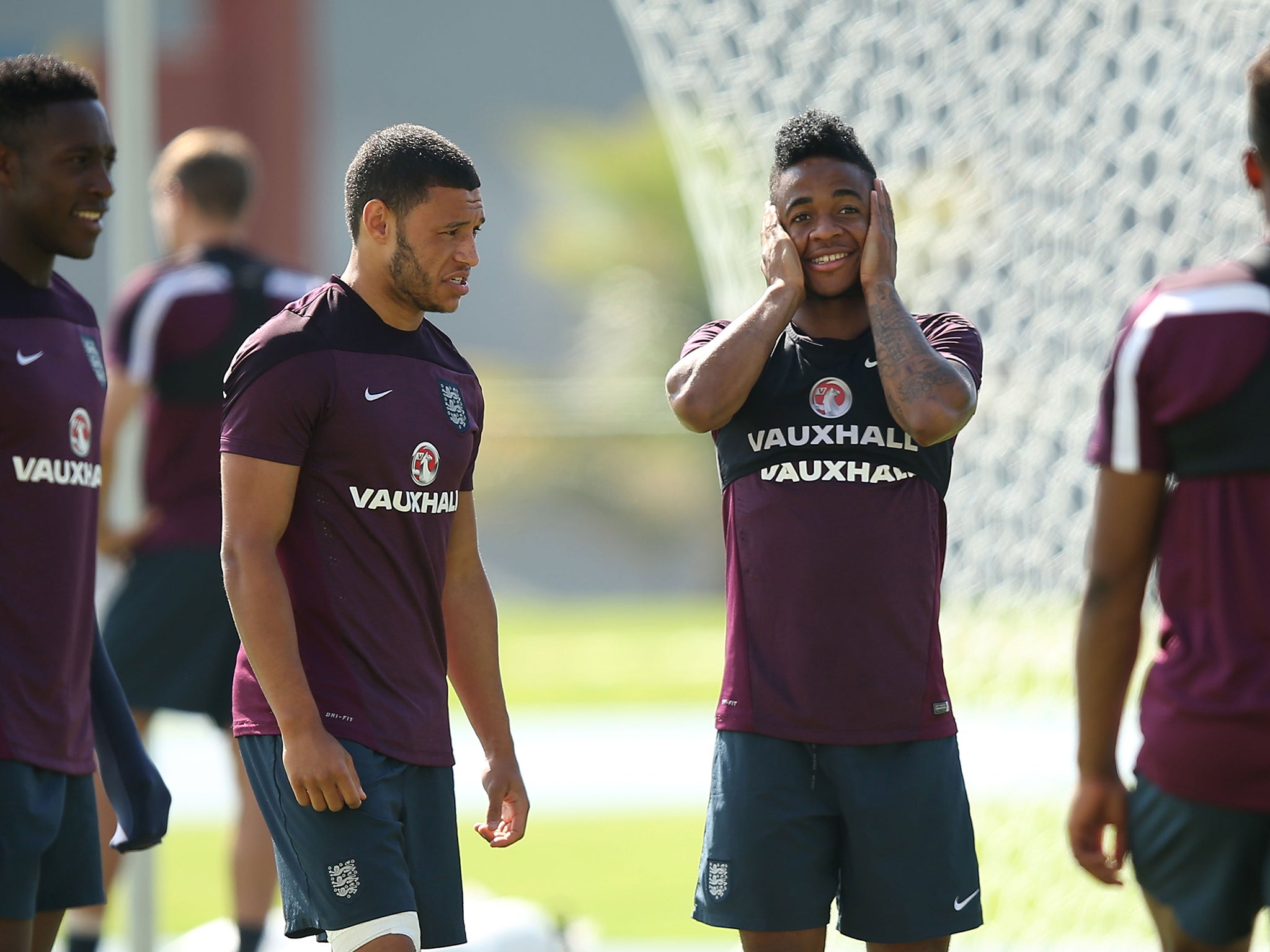 Raheem Sterling trains with the England team